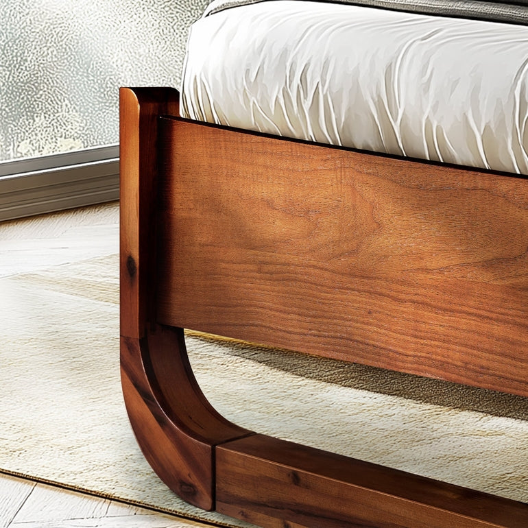 Sunset Acacia Platform Bed Frame With Headboard - Caramel, Walnut