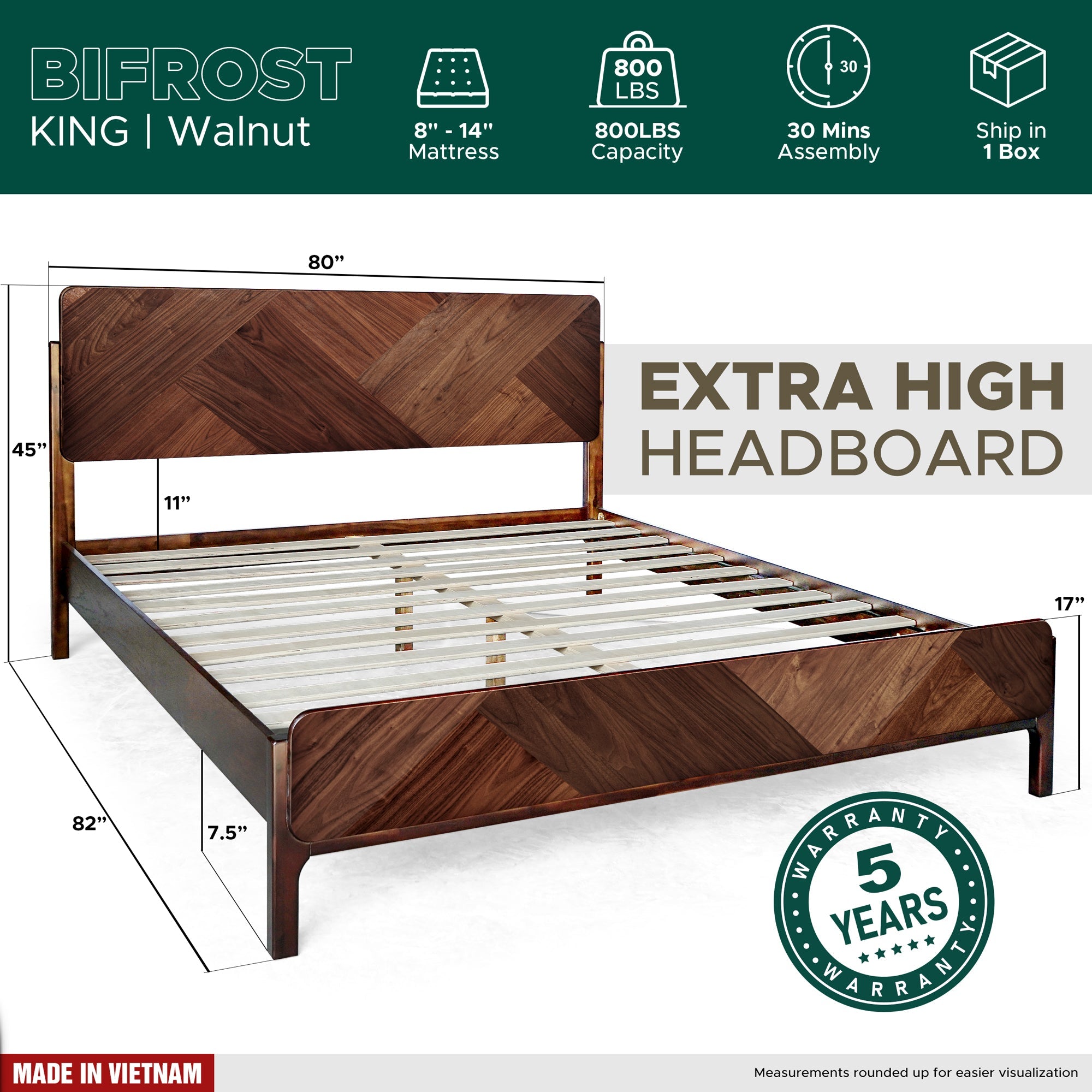 Bifrost Platform Bed Frame With Headboard in Caramel or Walnut Finish