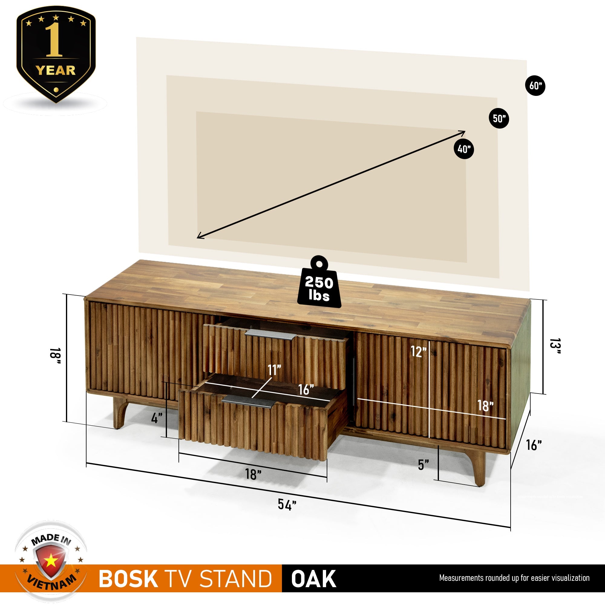 Megsu Bosk Wood Fluted TV Stand - 2 Colors