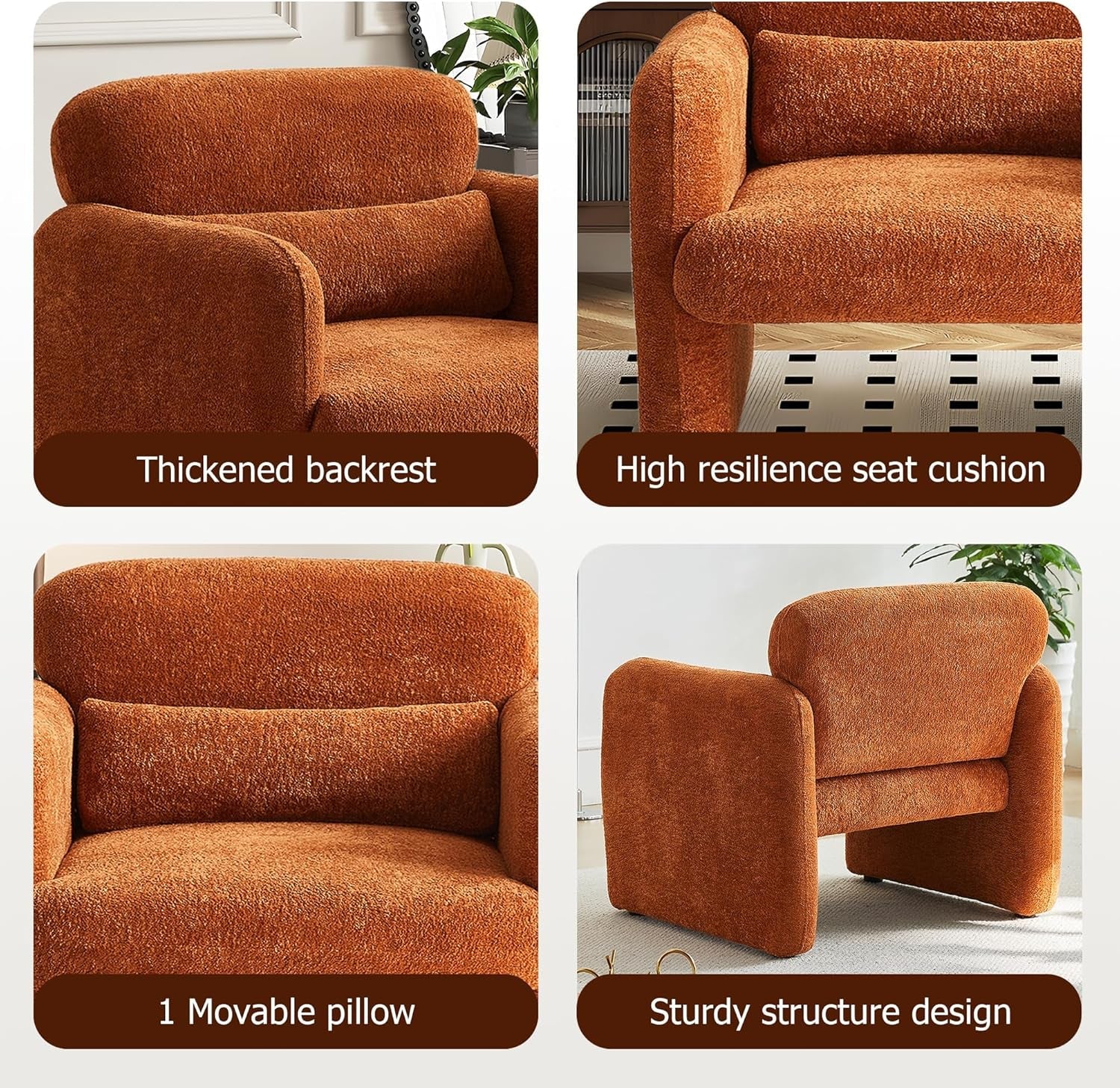 Modern Sherpa Upholstered Armchair in Burnt Orange