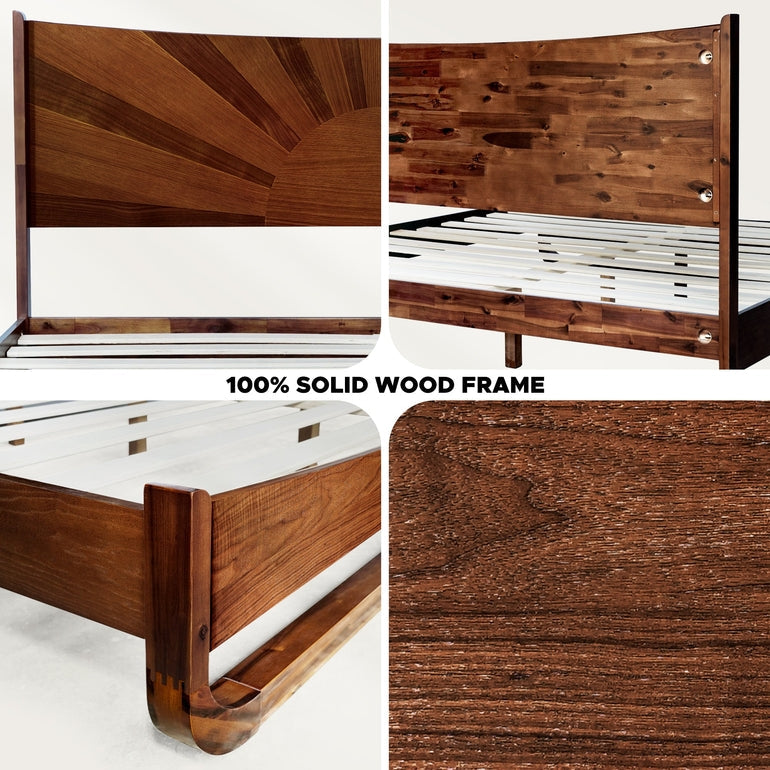 Sunset Acacia Platform Bed Frame With Headboard - Caramel, Walnut