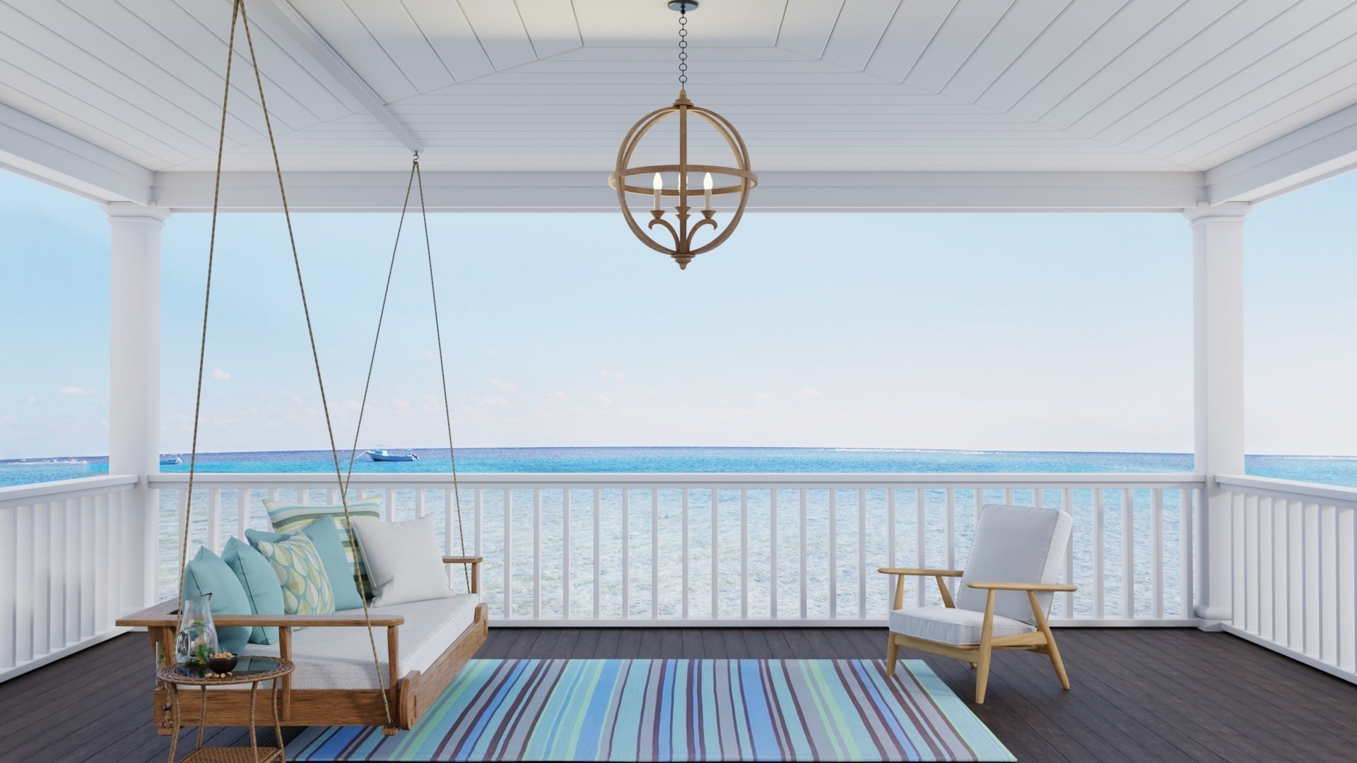Stripes Grey & Aqua Reversible Outdoor Mat
