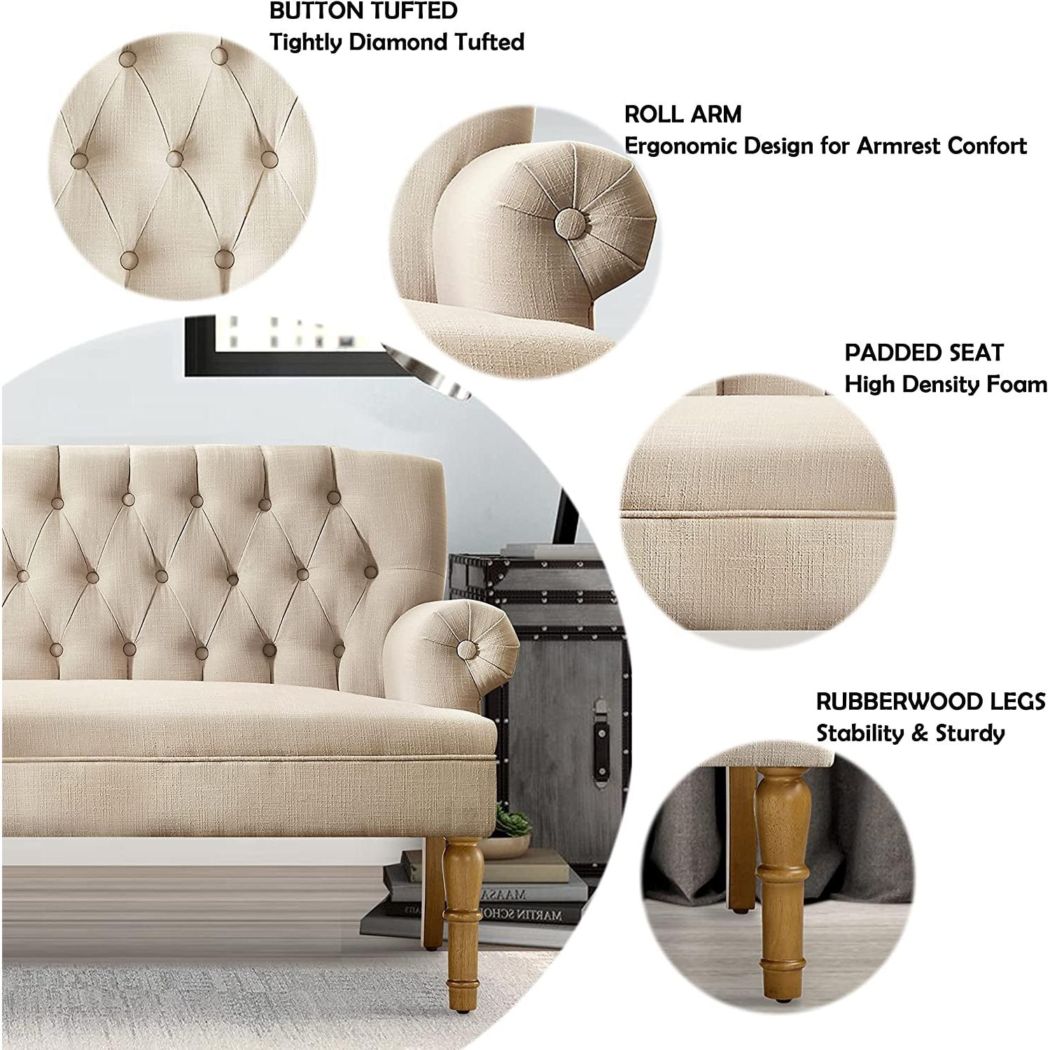 Chesterfield Tufted Loveseat Sofa in Warm Beige