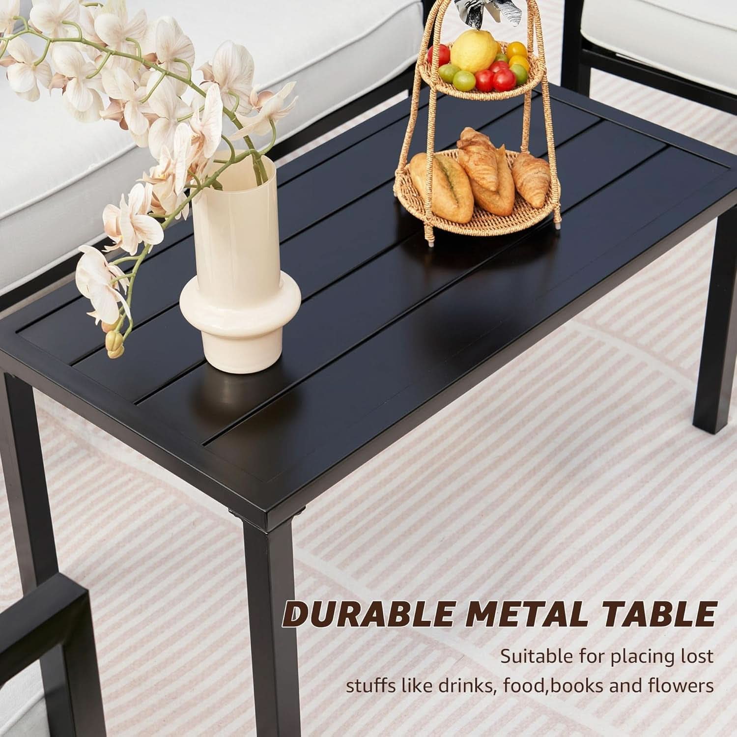 4 Piece Outdoor Metal Patio Set With Cushions