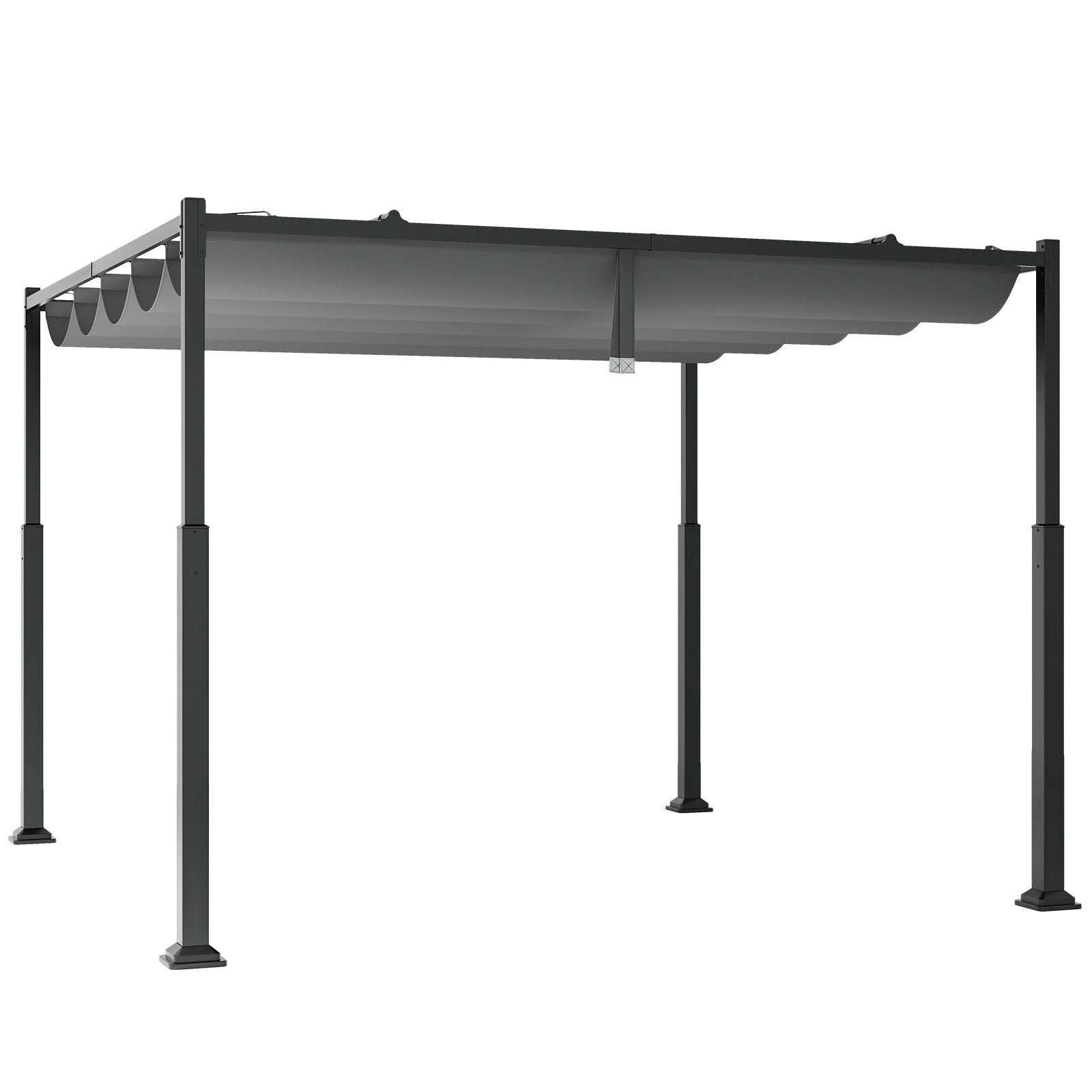 10 x 10 Ft Outdoor Pergola with Retractable Canopy and Metal Columns - Dark Gray