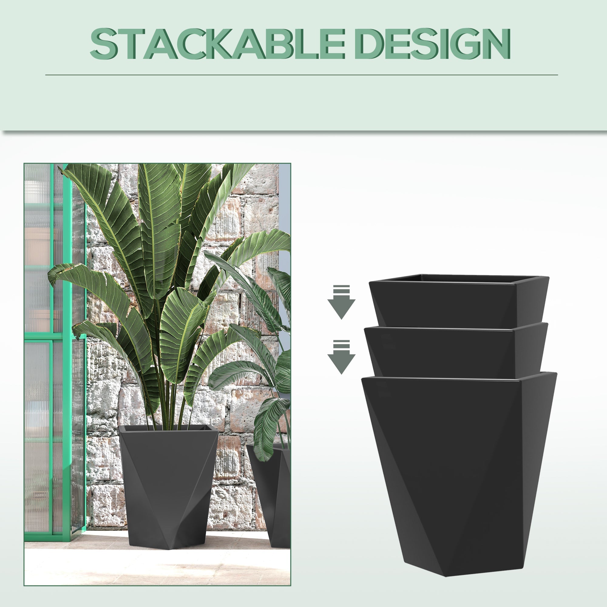 Set of 3 Tall Planters - Black