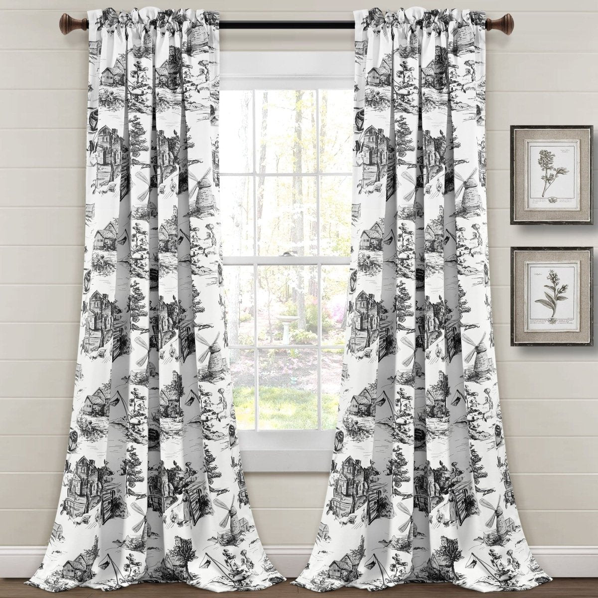 French Country Toile Room Darkening Window Curtain Sets