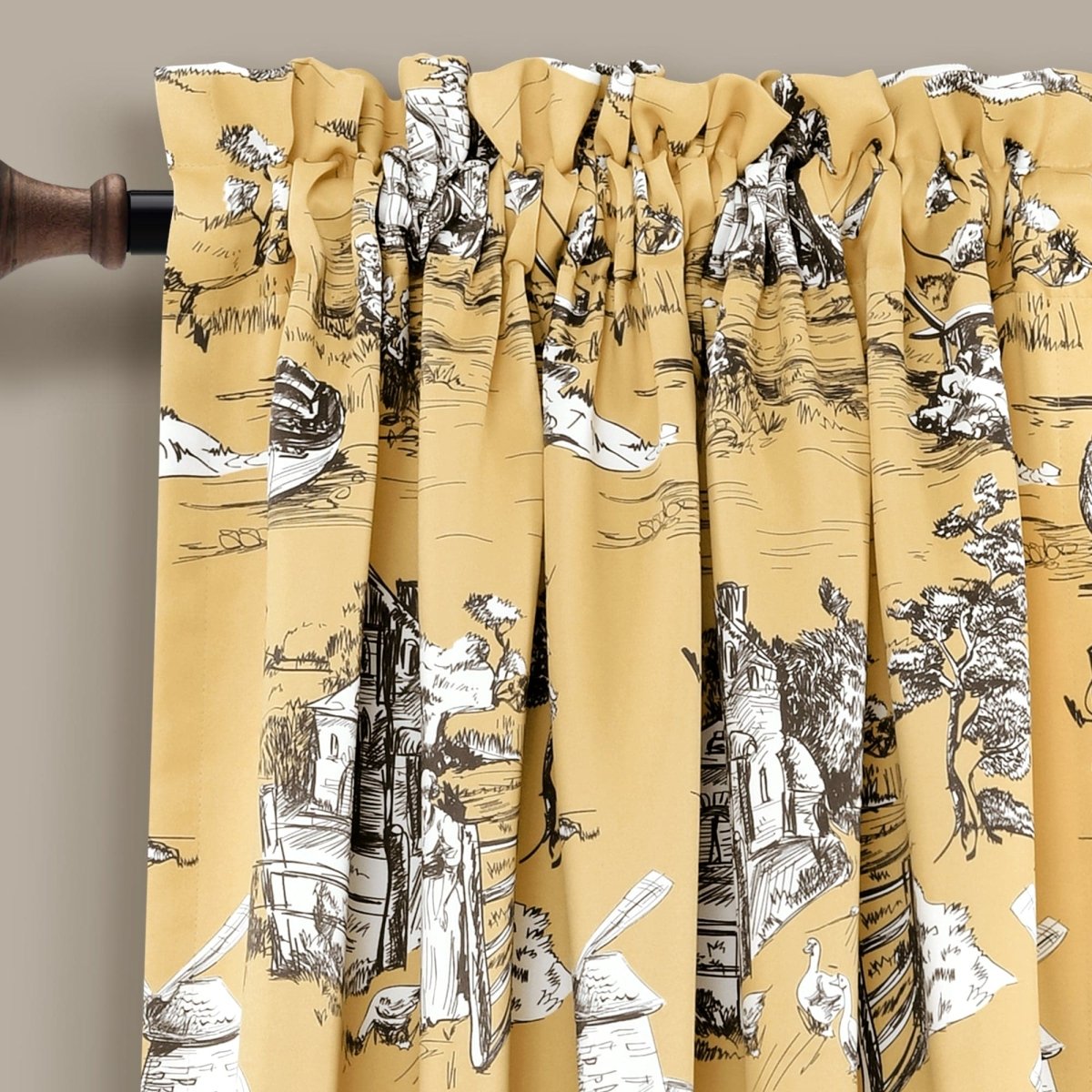French Country Toile Room Darkening Window Curtain Sets