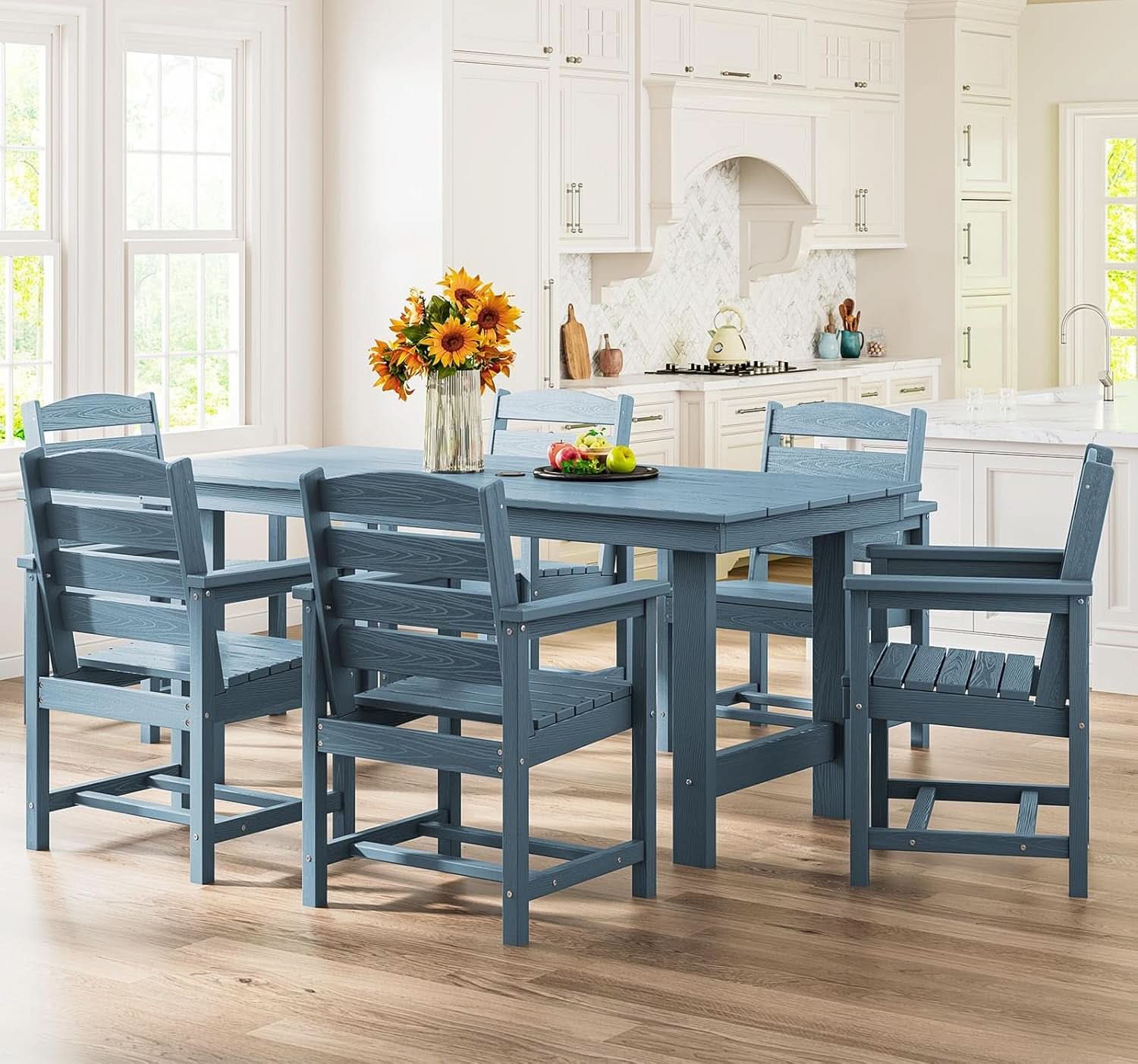 7 Piece Indoor/Outdoor HDPE Dining Set in Blue
