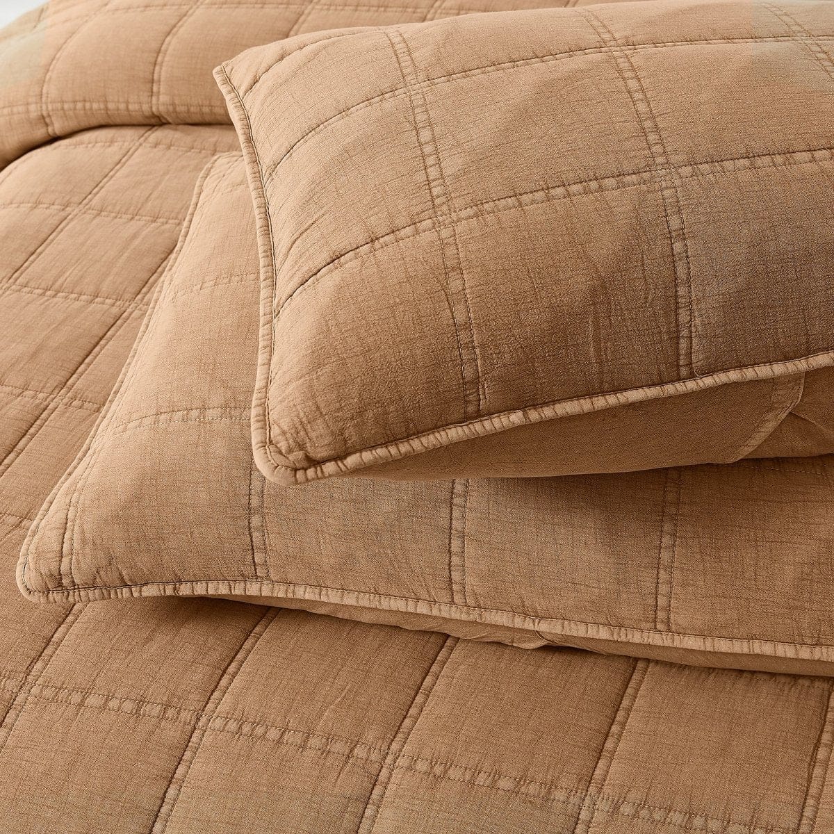 Logan Stone Washed Cotton Quilt 3 Piece Set - Sand, Faded Olive