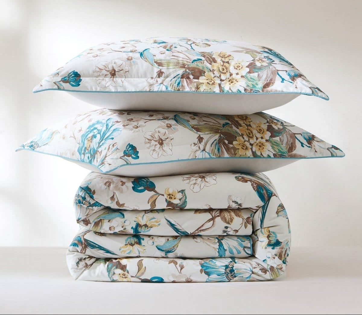 Bird And Hydrangea Reversible Cotton Duvet Cover Set