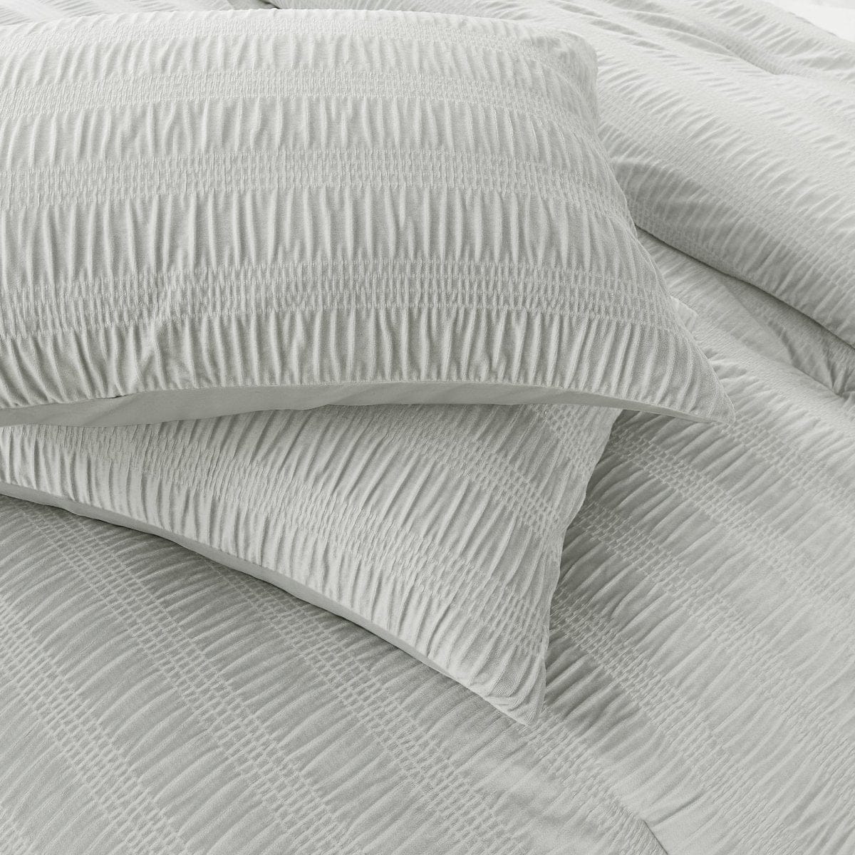 Azalea Ruched Velvet Stripe Comforter Set in Teal Green or Light Grey