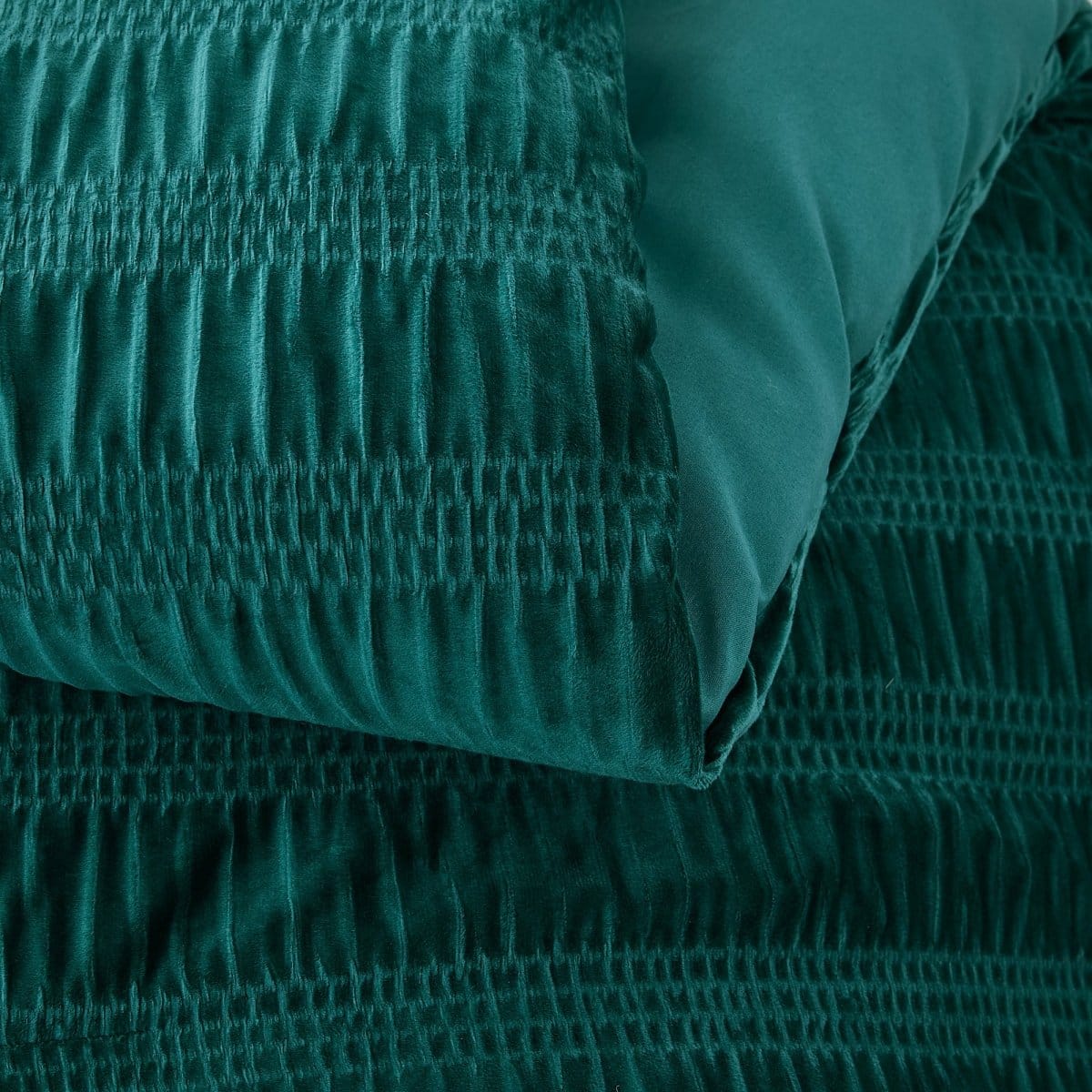 Azalea Ruched Velvet Stripe Comforter Set in Teal Green or Light Grey