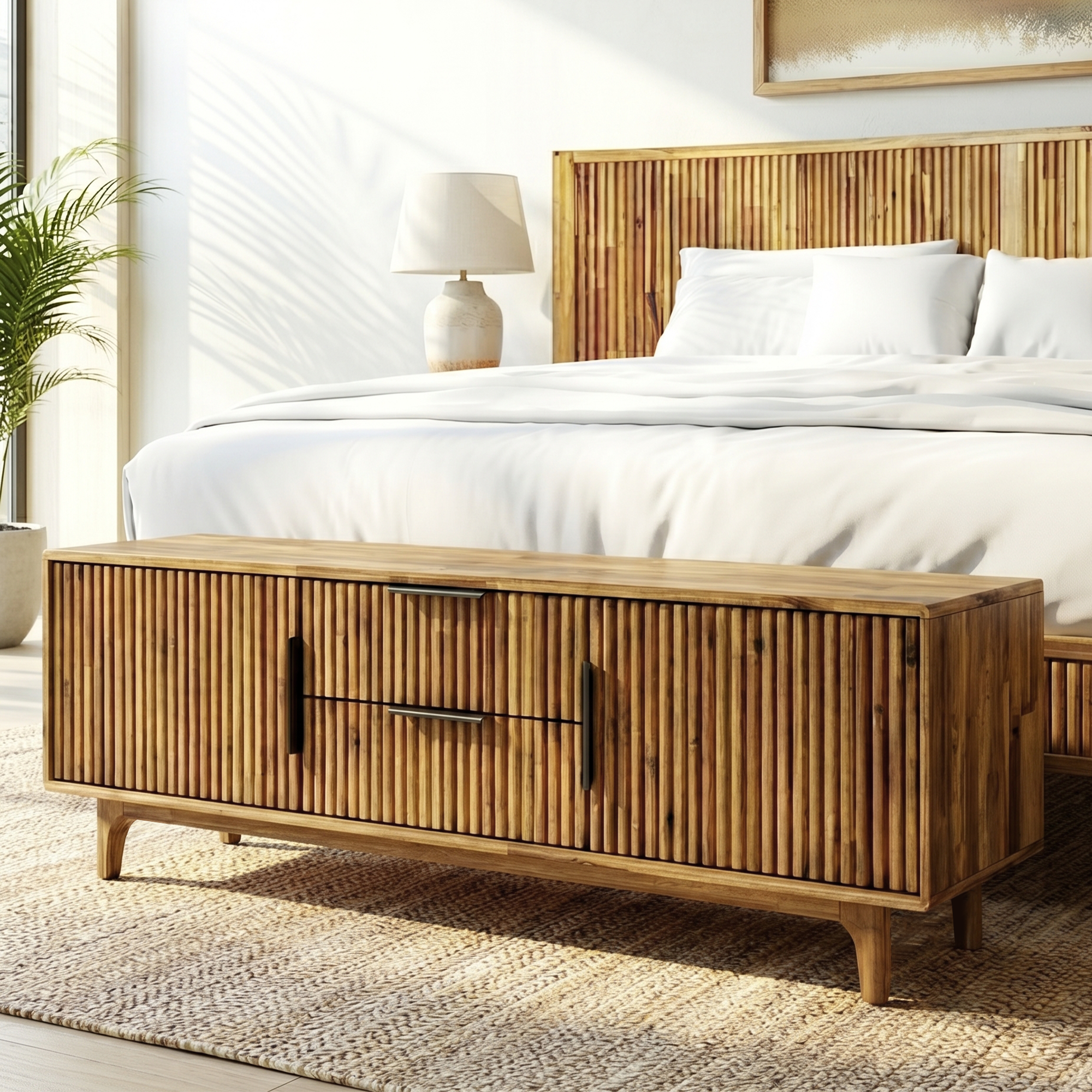 Bosk Solid Wood Storage Bench in Walnut or Natural
