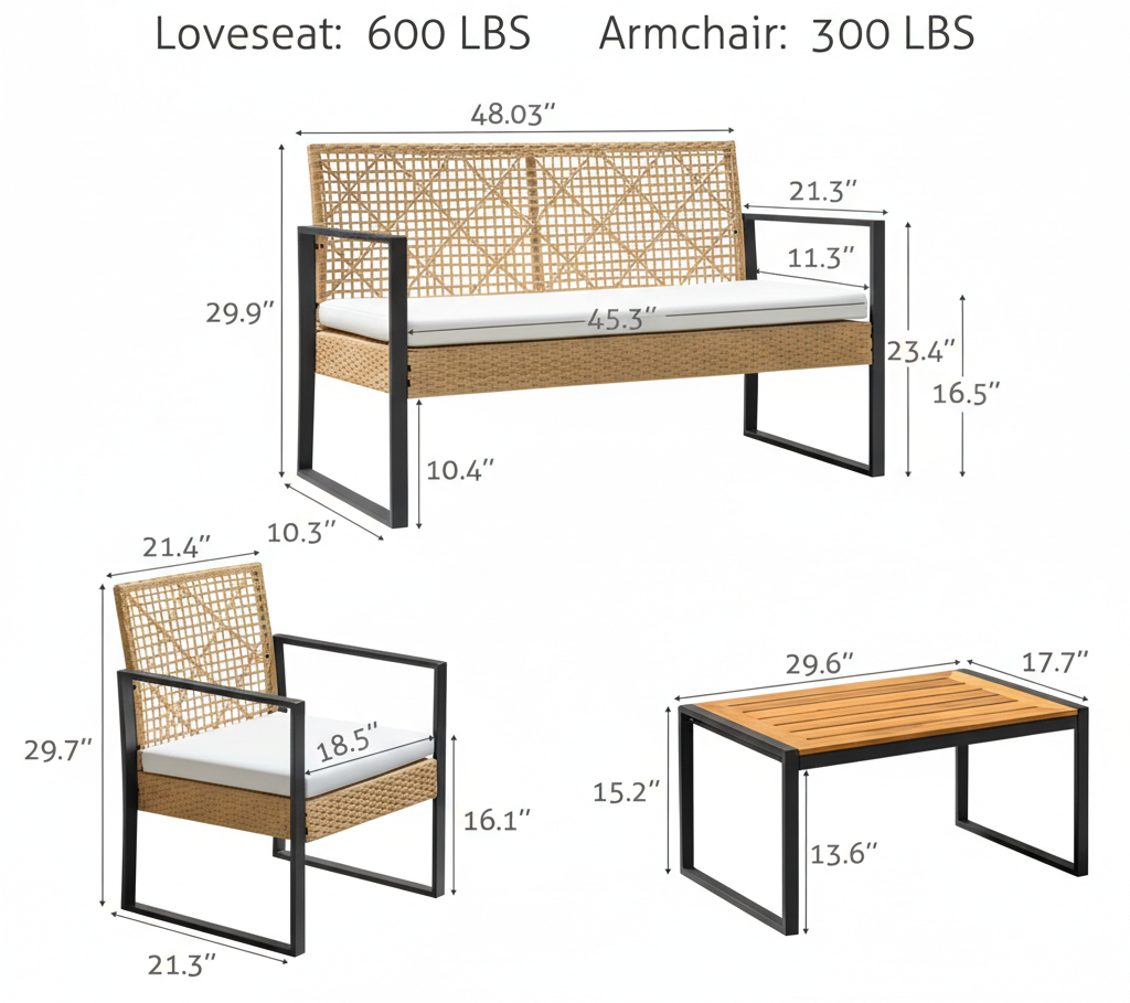 4 Pc Outdoor Patio Furniture Sets