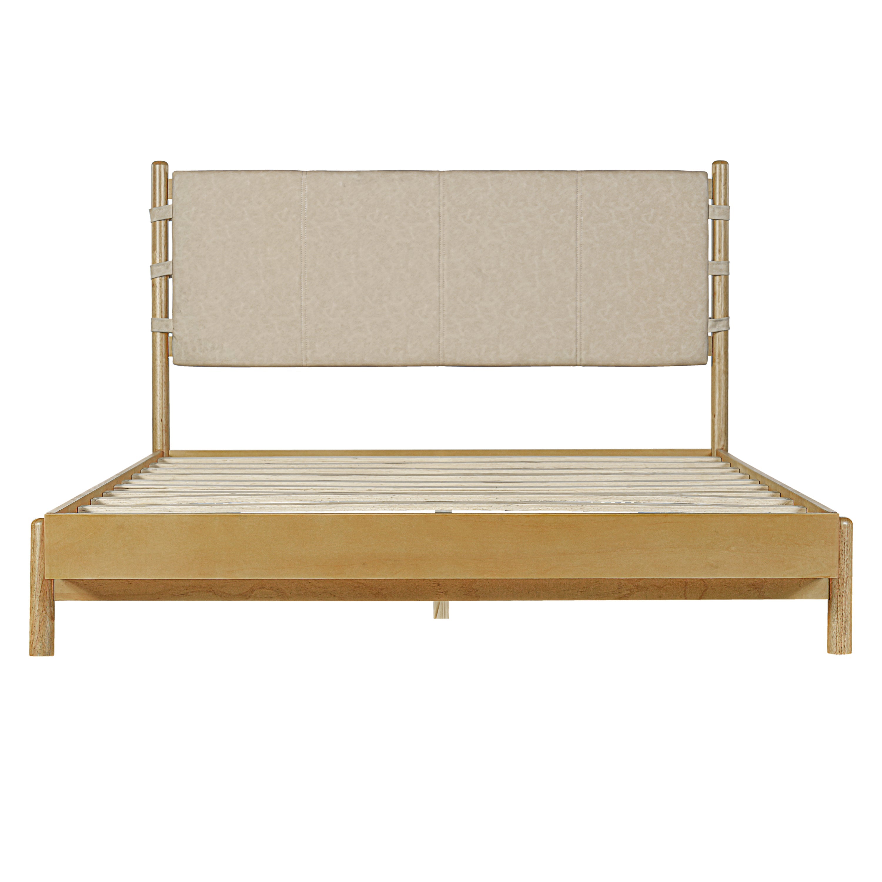 Modern Queen Bed Frame Set with 2 Nightstands - Beige Wood
