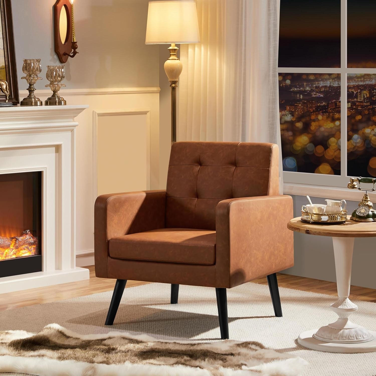 Brown Midcentury Upholstered Ergonomic Armchair