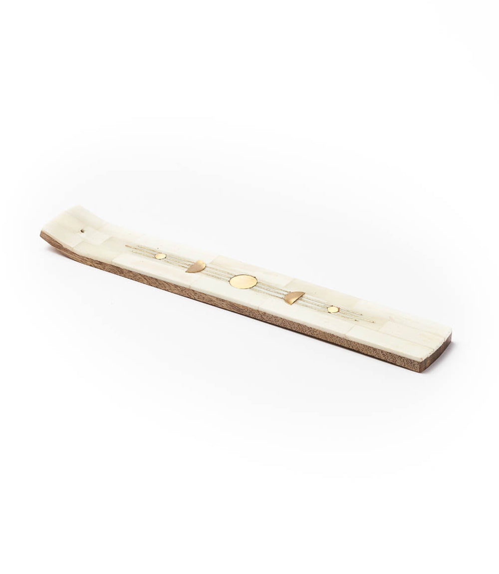 Indukala Moon Phase Incense Holder - Hand Carved Wood & Bone