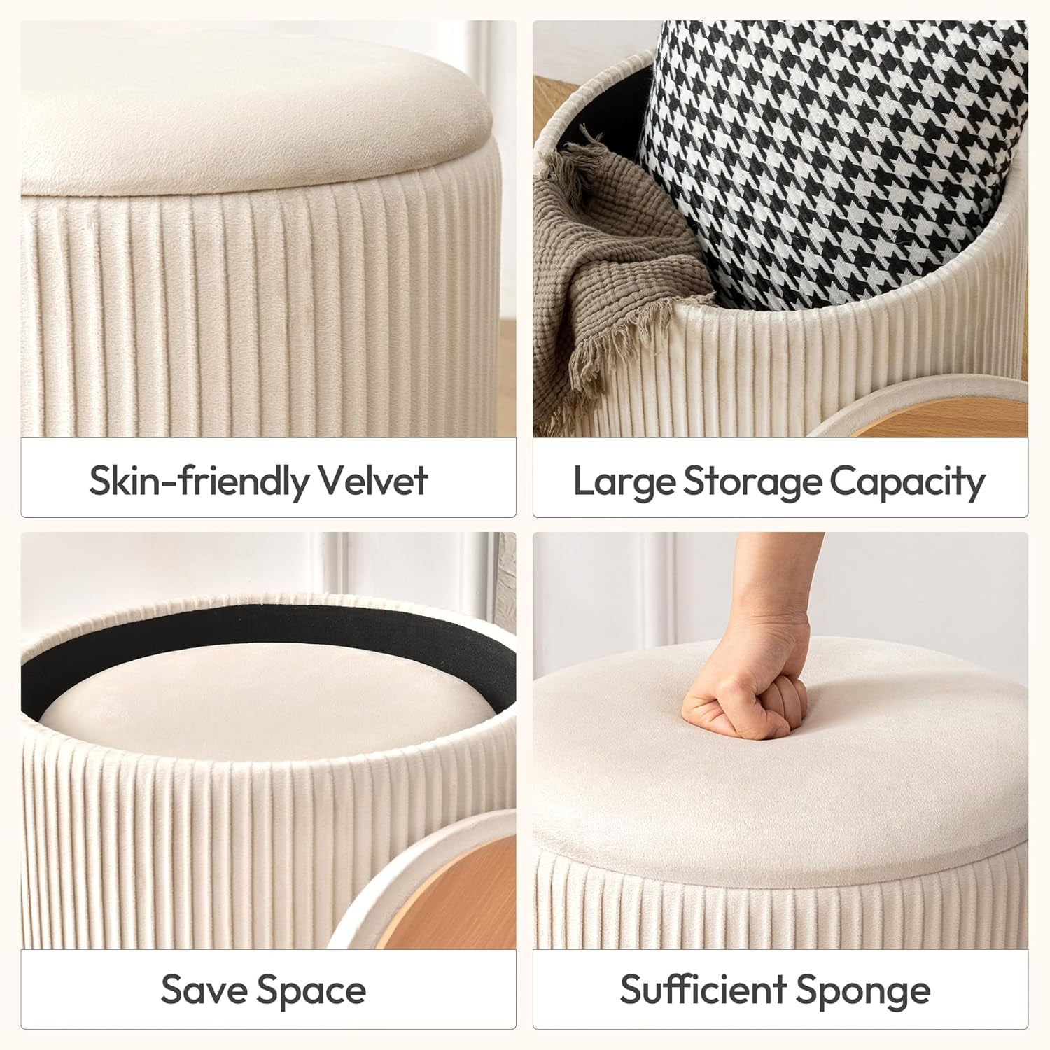 Beige Velvet Nesting Storage Ottomans - 2 Pc