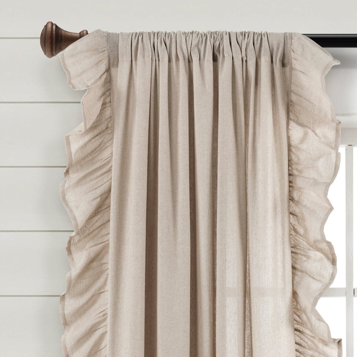 Faux Linen Ruffle Window Curtain Panels