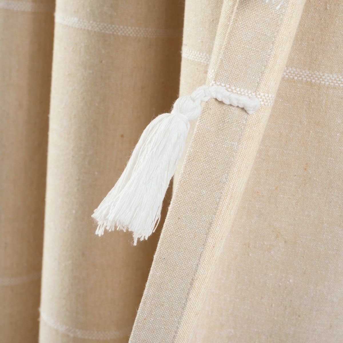 Farmhouse Boho Stripe Woven Tassel Yarn Dyed Recycled Cotton Blend Window Curtain Panel Sets