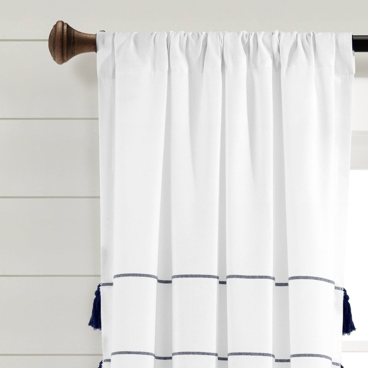 Farmhouse Boho Stripe Woven Tassel Yarn Dyed Recycled Cotton Blend Window Curtain Panel Sets