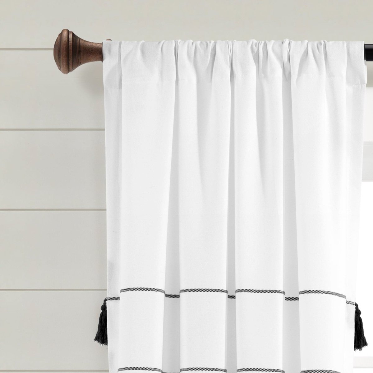 Farmhouse Boho Stripe Woven Tassel Yarn Dyed Recycled Cotton Blend Window Curtain Panel Sets