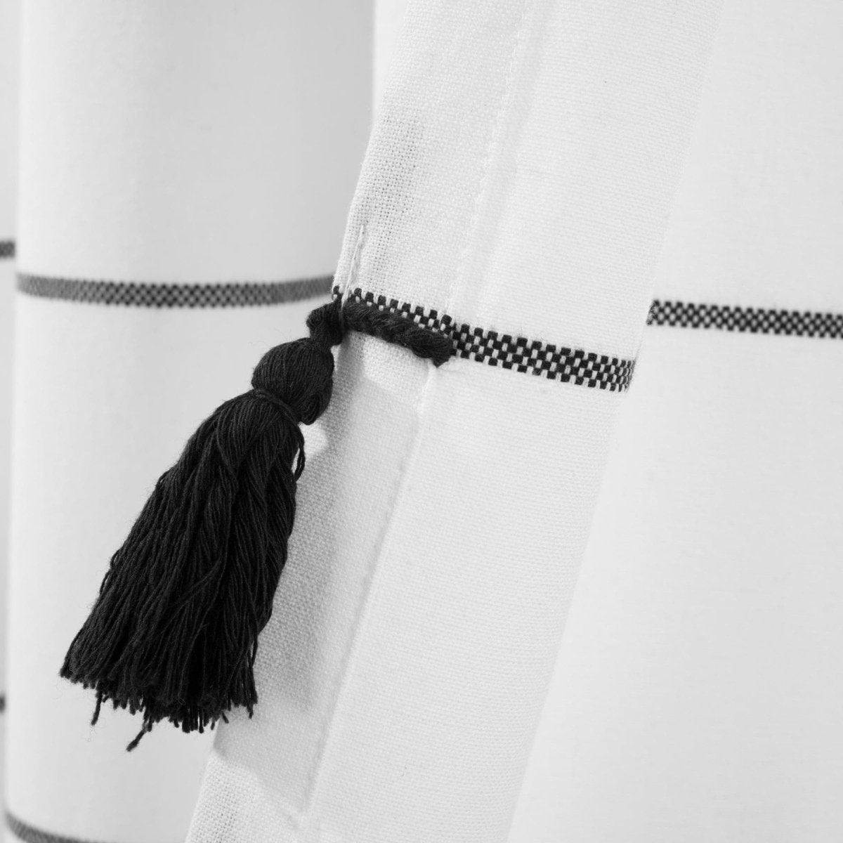 Farmhouse Boho Stripe Woven Tassel Yarn Dyed Recycled Cotton Blend Window Curtain Panel Sets