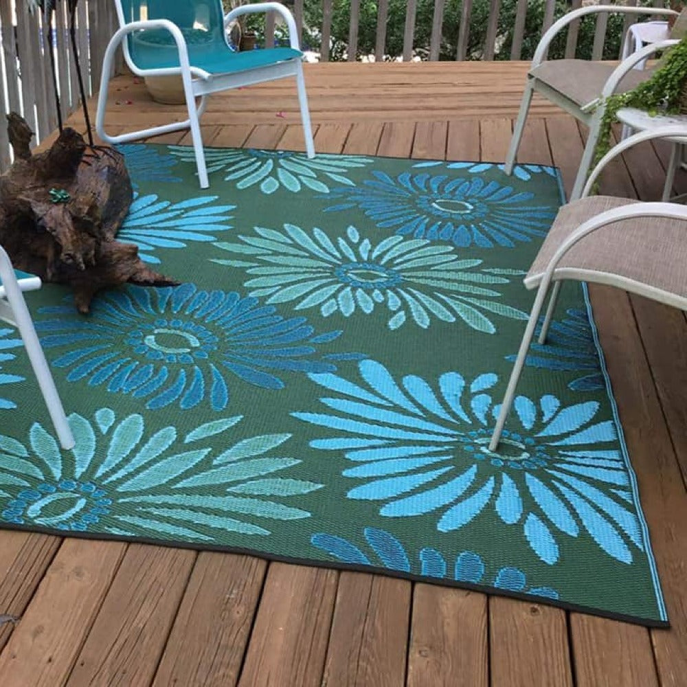 Daisy Aqua & Green Reversible Outdoor Mat