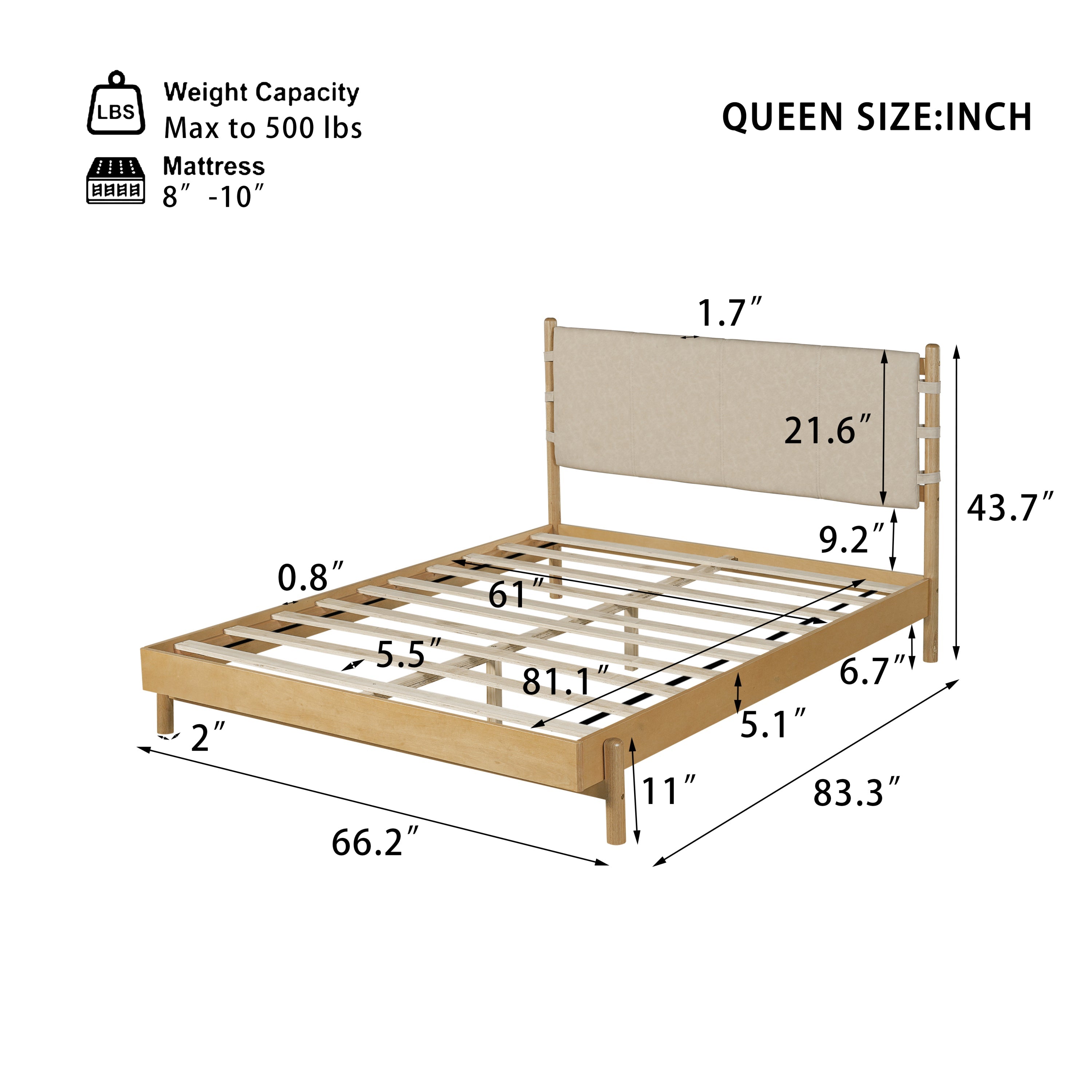 Modern Queen Bed Frame Set with 2 Nightstands - Beige Wood
