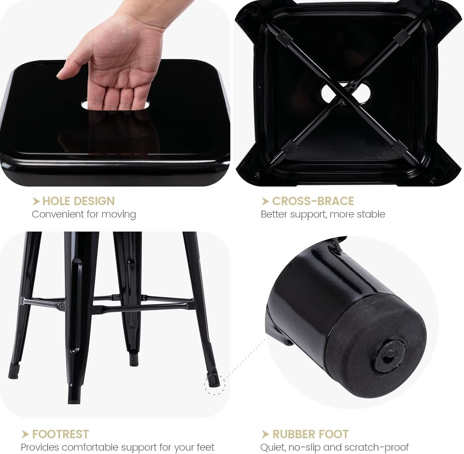 24" Black Metal Bar Stools - Set of 2