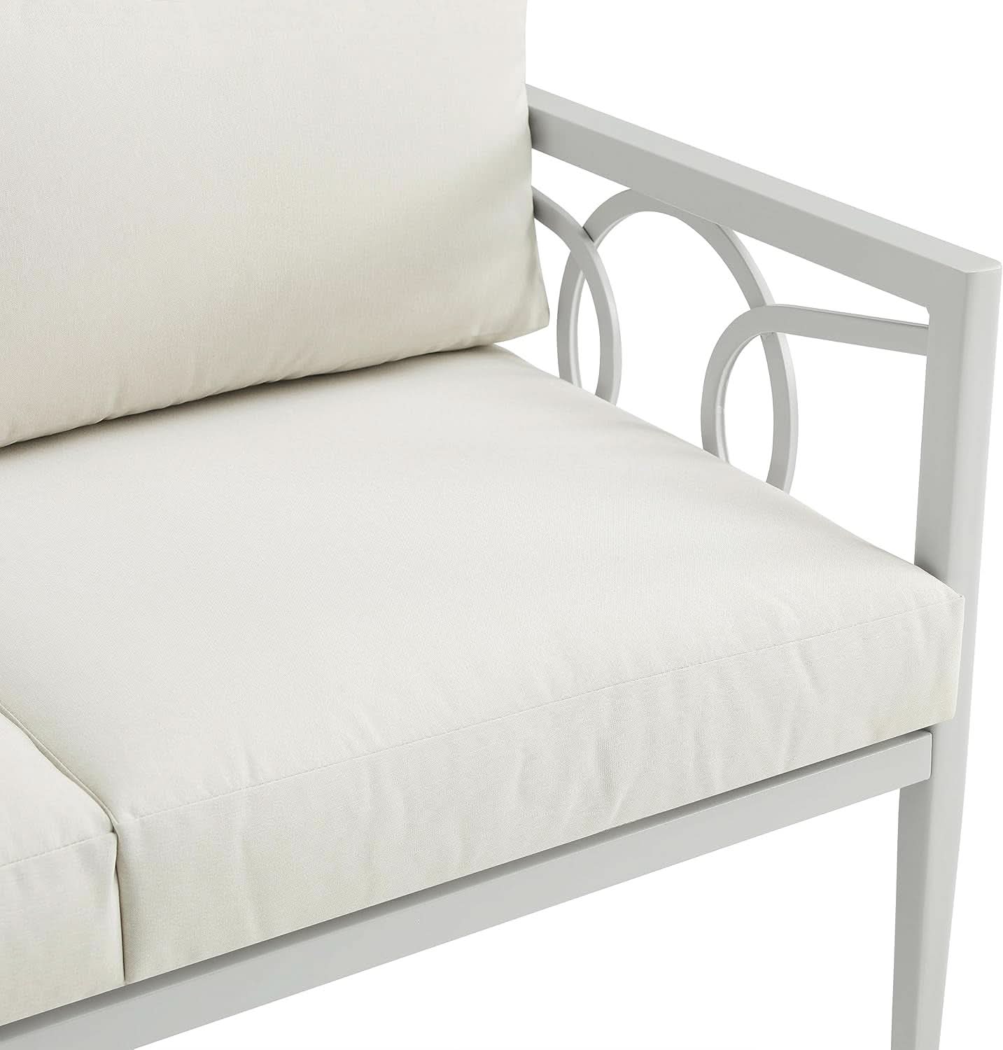 2 Piece Outdoor Gray Metal Loveseat and Coffee Table Set with Creme Cushions