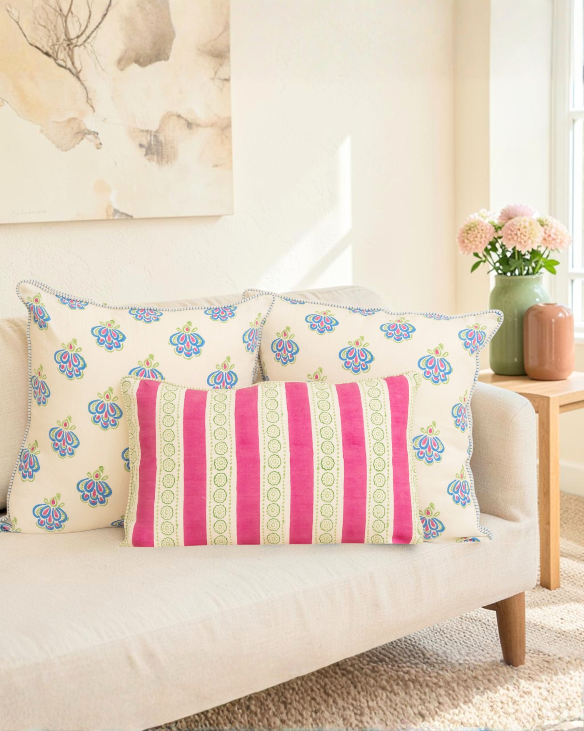 Malhaar Linen Pillow Cover - Pink
