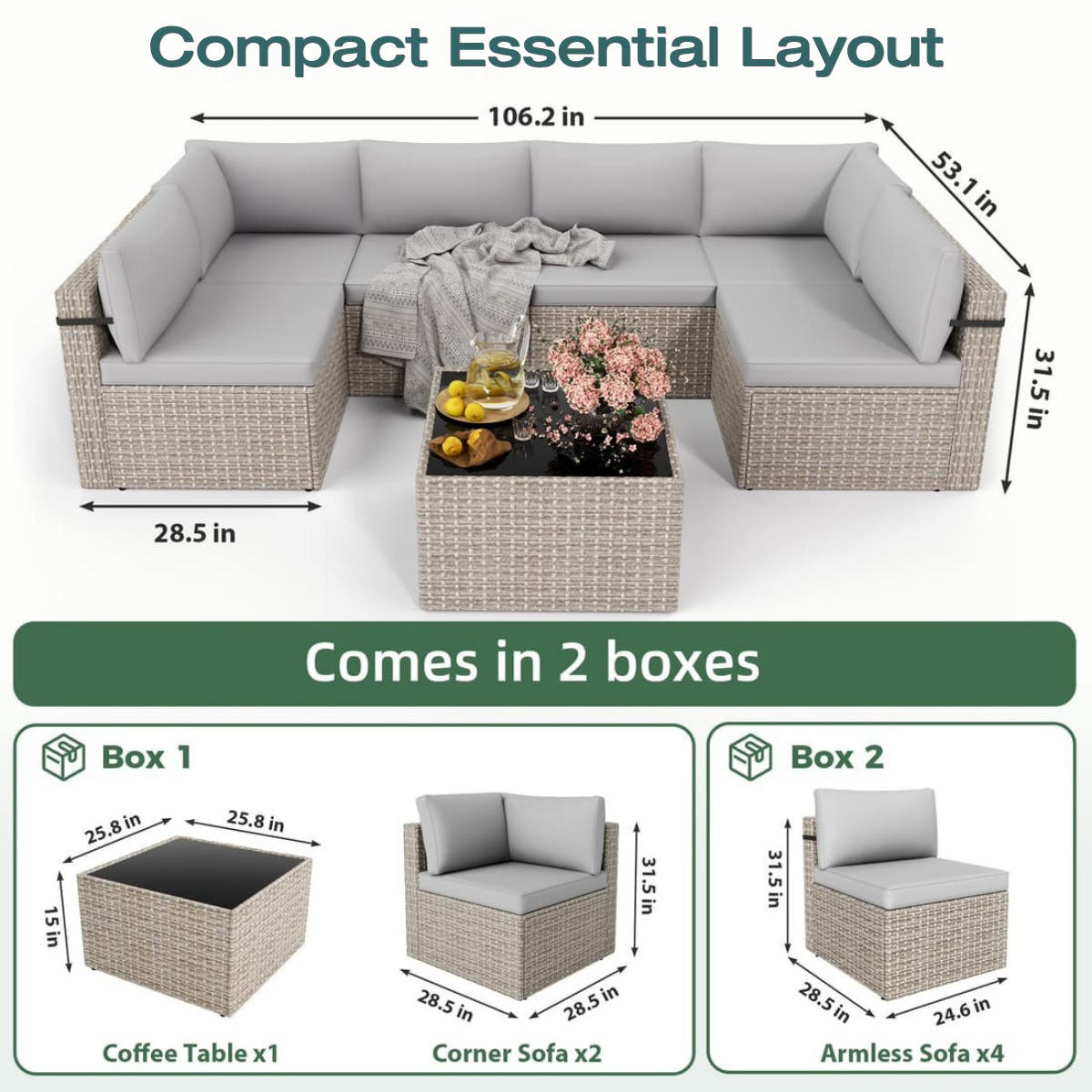 Rattan Outdoor Sectional Couch Set (7 Pieces) - 5 Colors