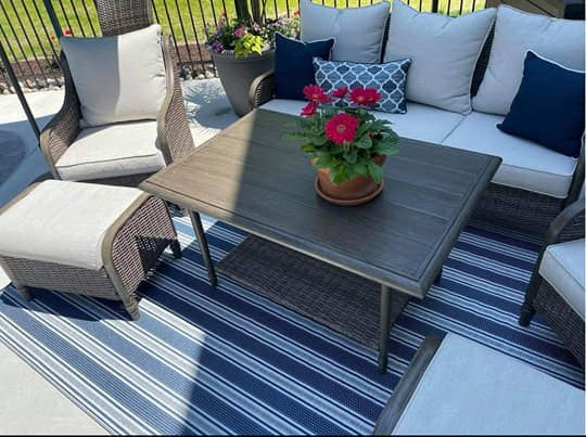 Vertical Stripe Blue & White Outdoor Mat
