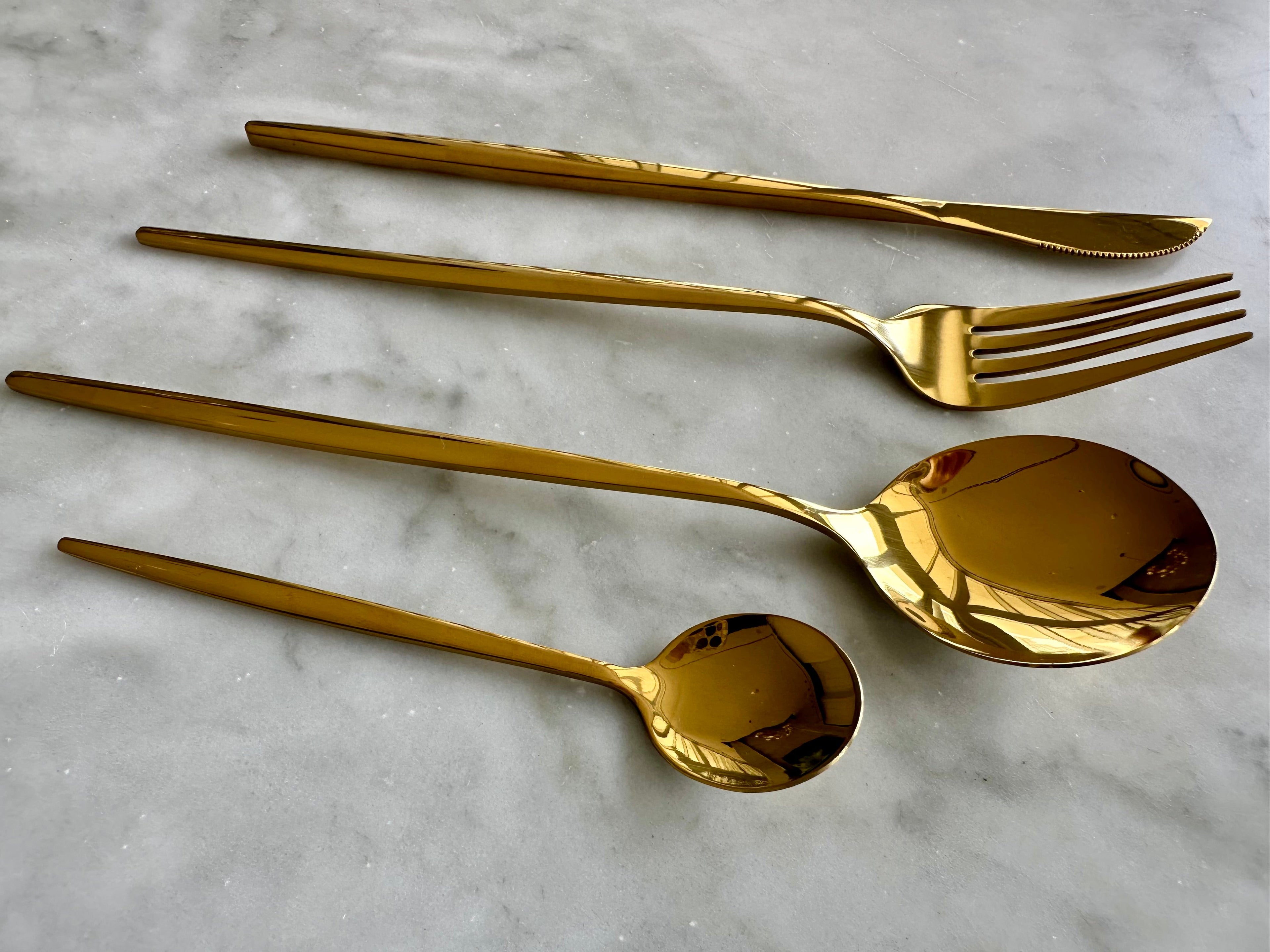 Modern Sleek Gold Flatware, Set of 16 Pre-Order