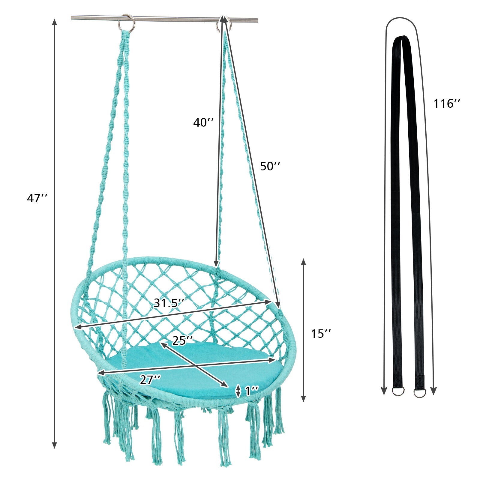 Cushioned Hammock Chair with Hanging Kit