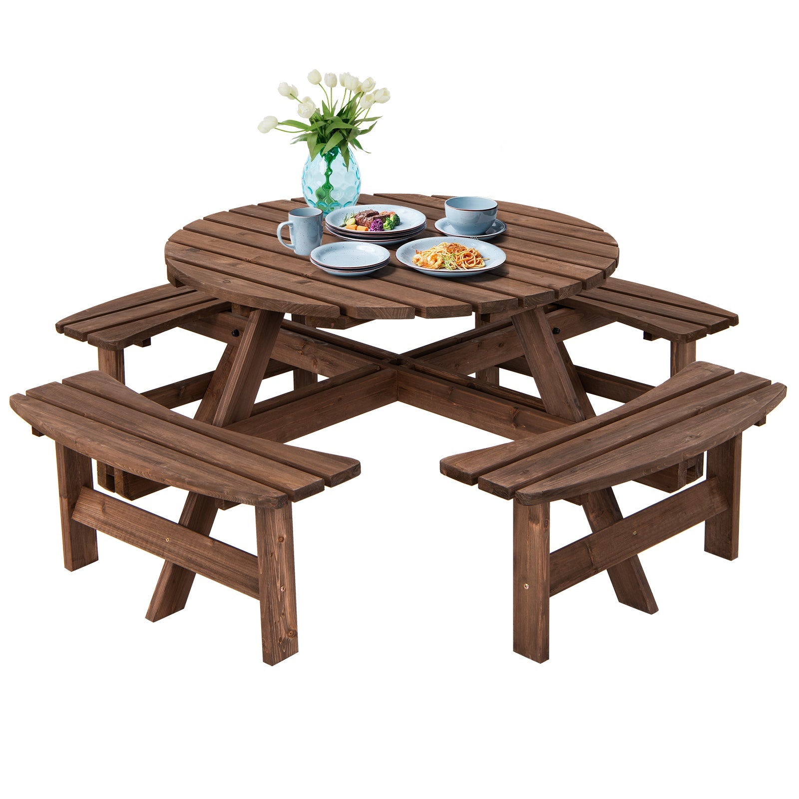 8 Seat Wood Picnic Dining Set