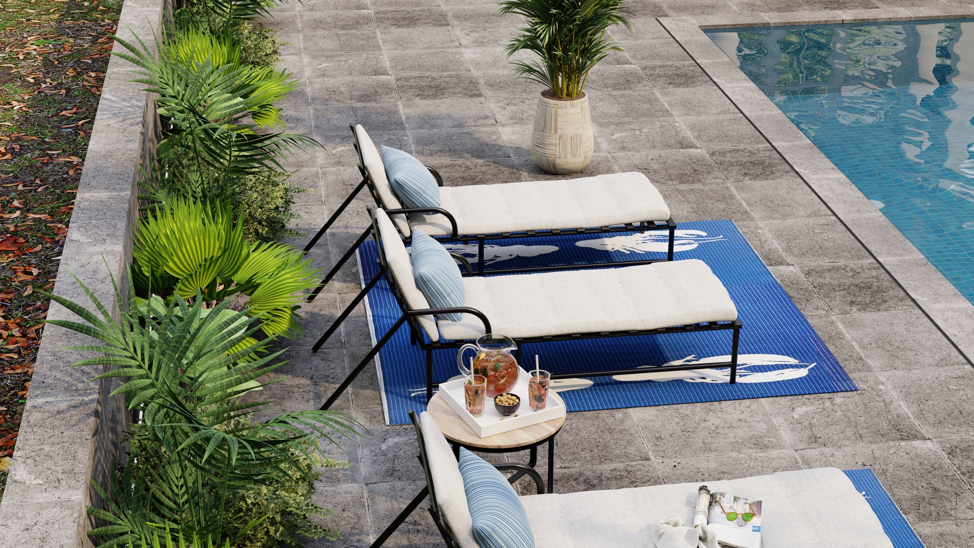 Four Lobster Blue & White Outdoor Mat
