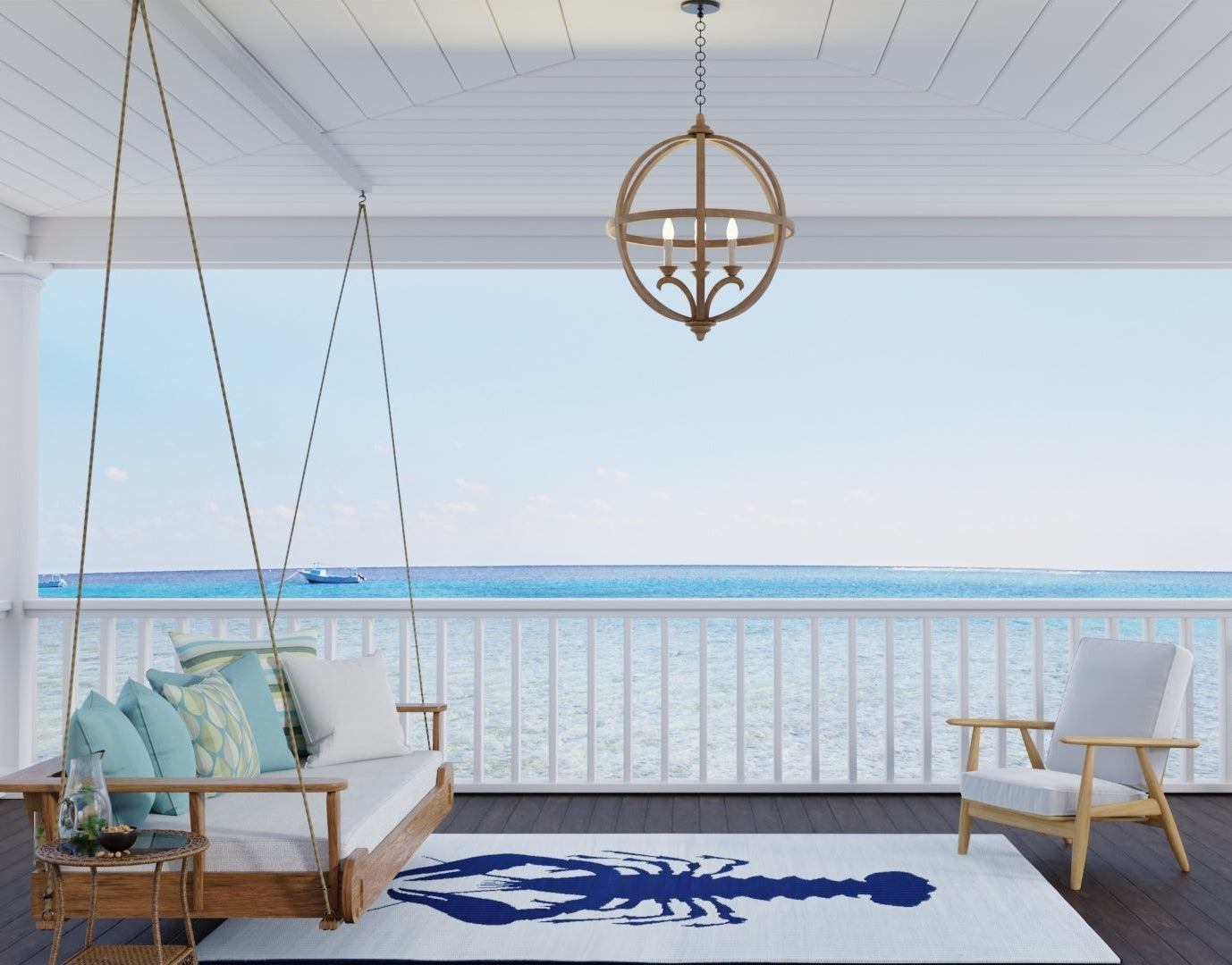 Lobster Blue & White Outdoor Mat