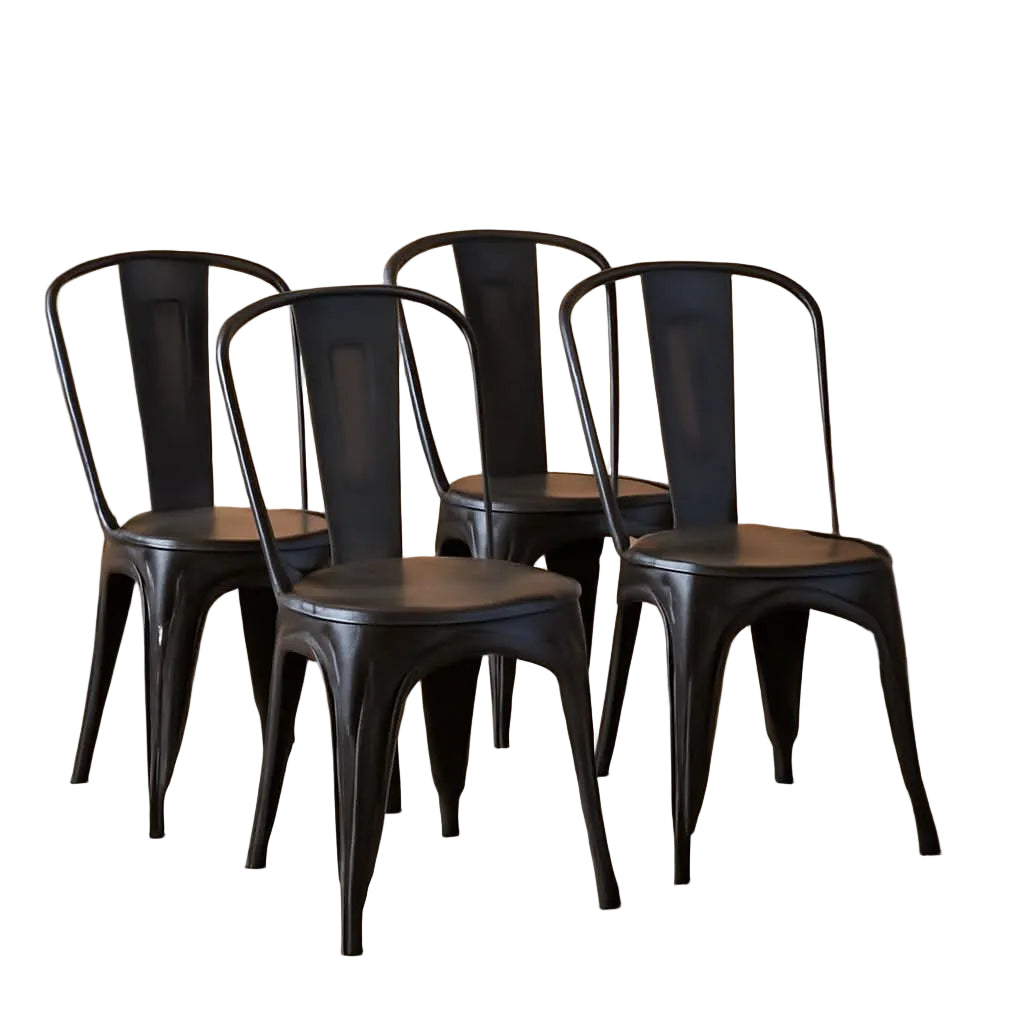 Set Of 4 Stackable Indoor/Outdoor Metal Dining Chairs - Black
