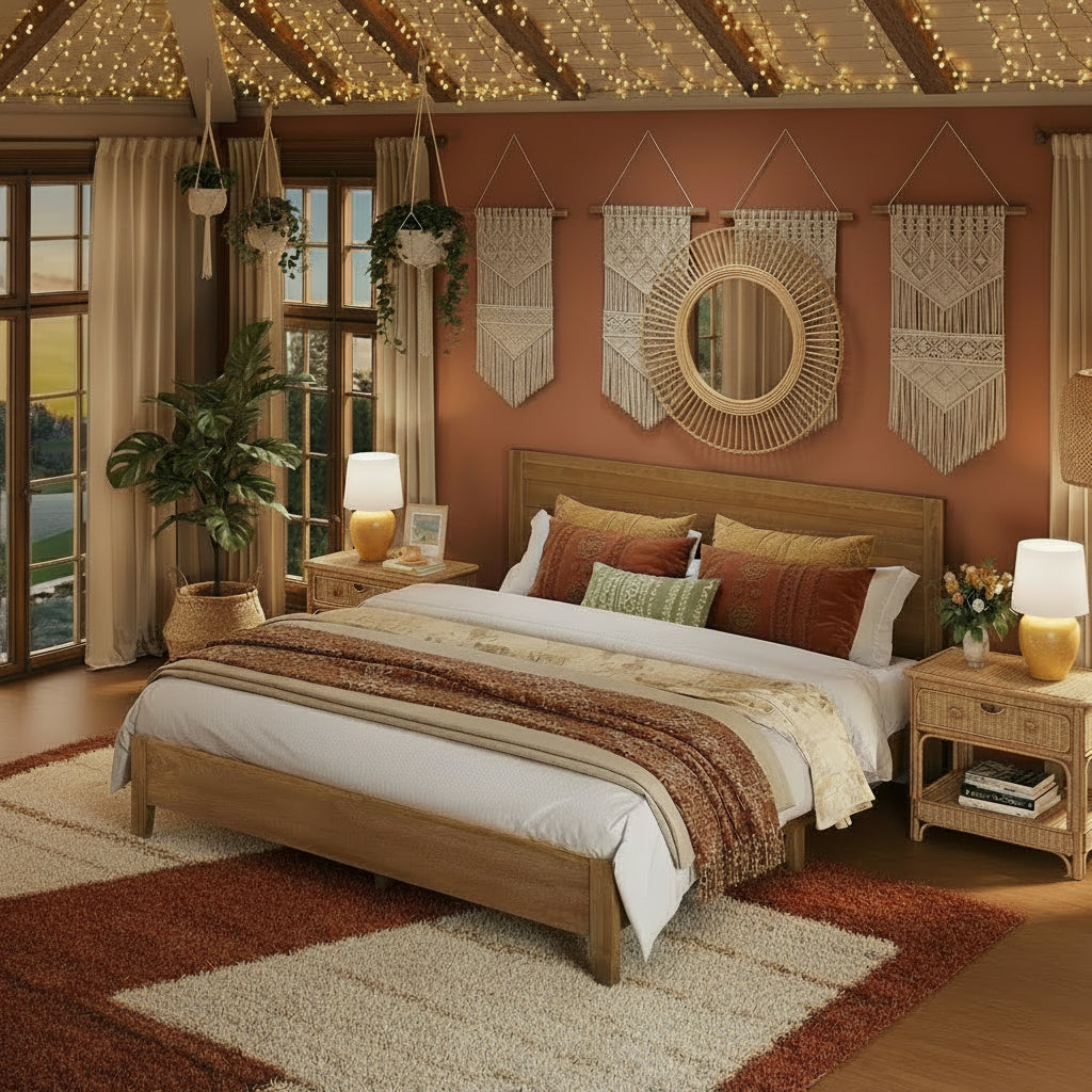 King Size Acacia Wood Platform Bed Frame With Headboard