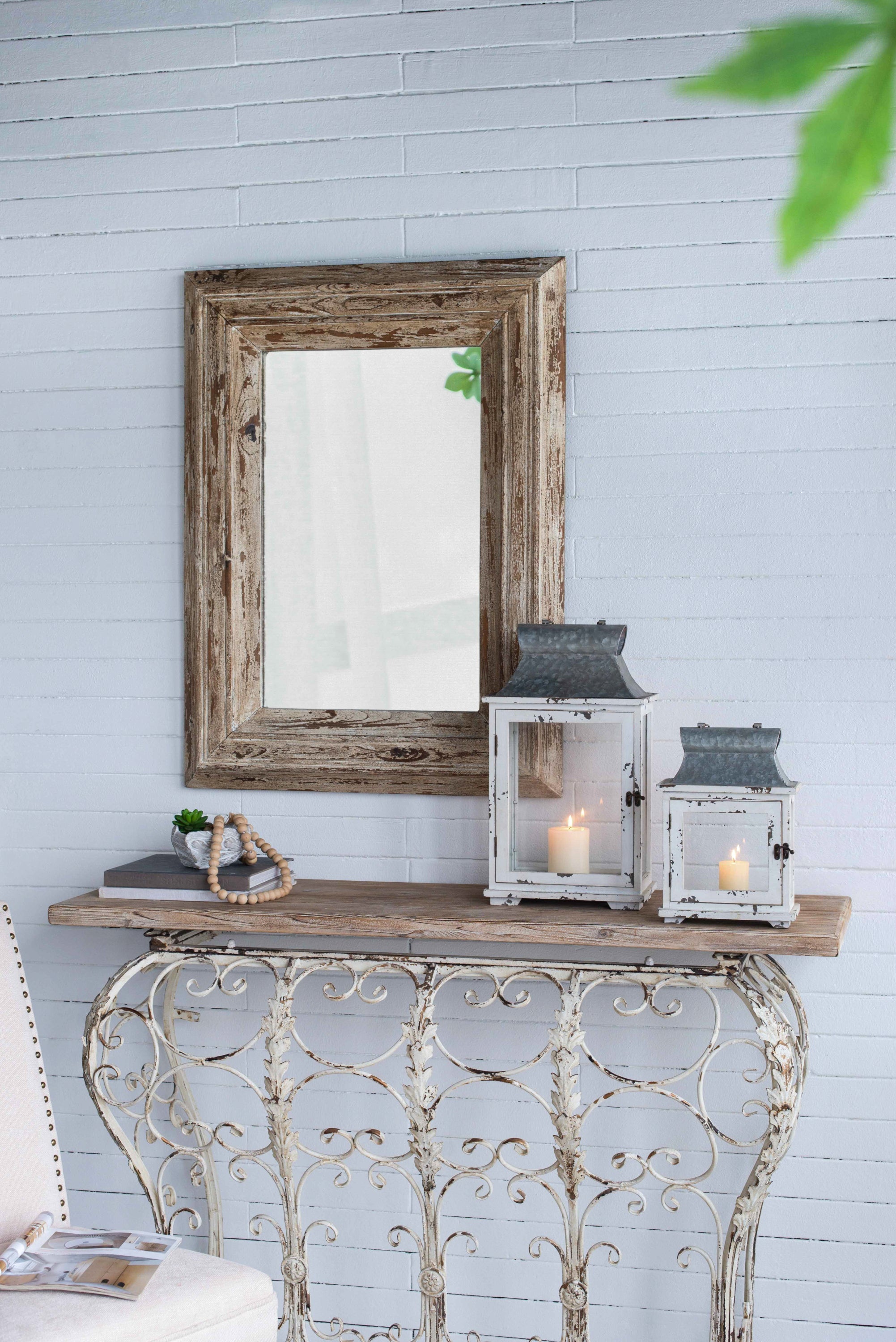 Rustic Wooden Hurricane Lanterns - Set of 2