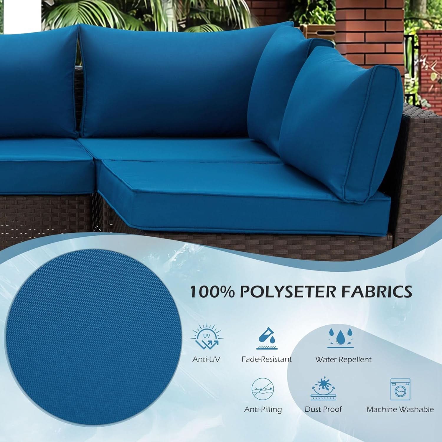 Outdoor Replacement Cushions For 6 Seat Modular Sofa - Blue