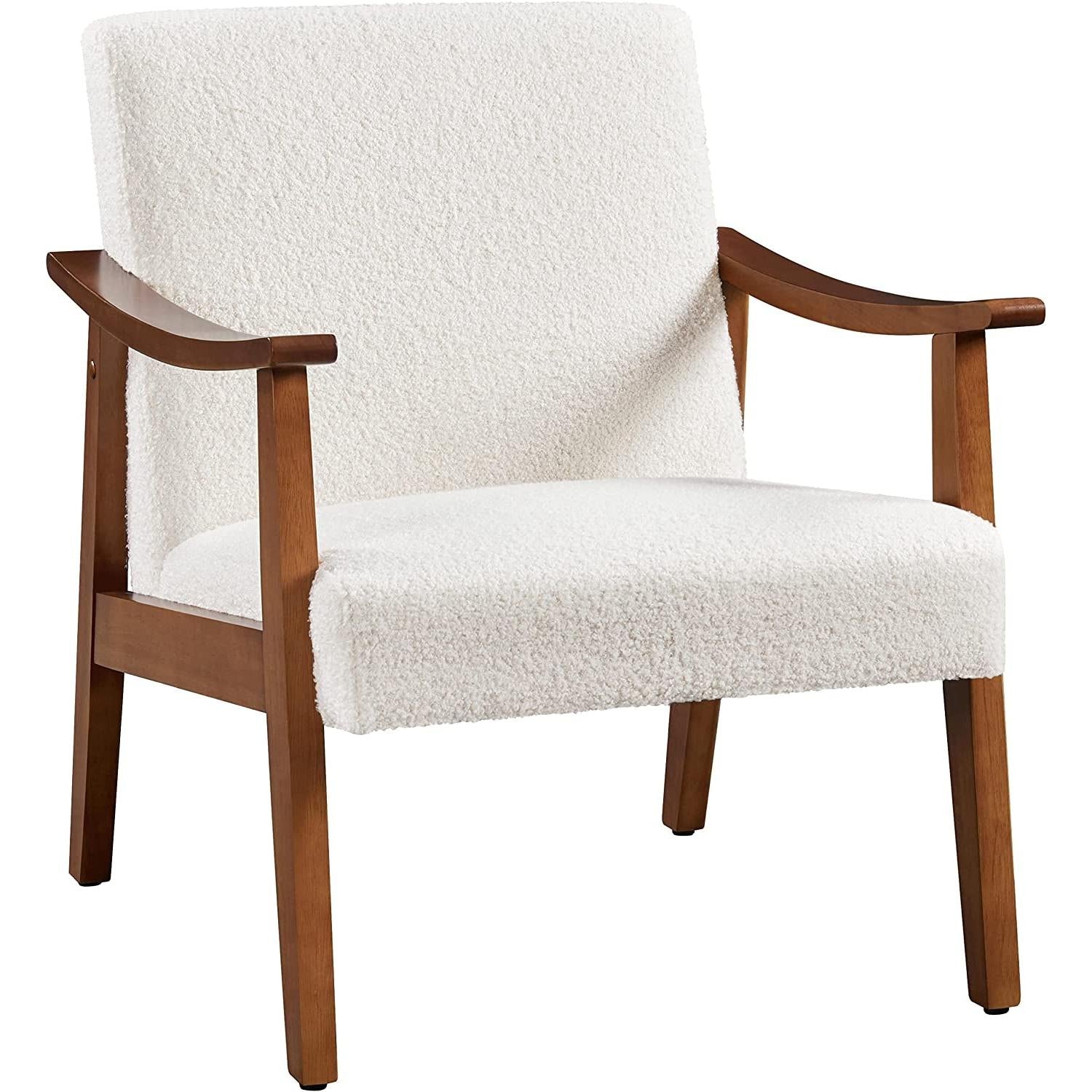 Boucle Accent Chair With Wooden Legs in Ivory