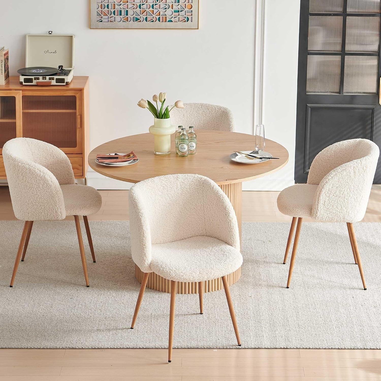 Oak Finish Dining Set with Sherpa Chairs