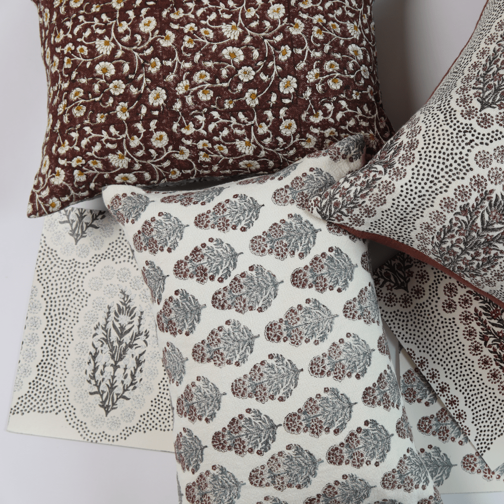 Inaya Linen Floral Pillow Cover - Ruby on White