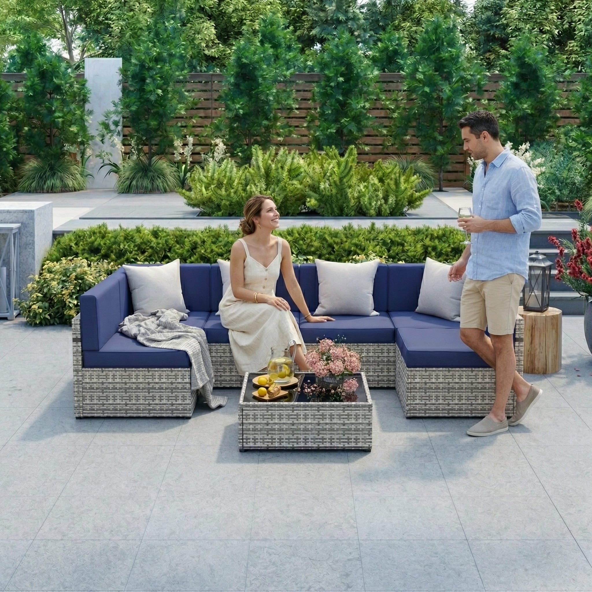 Rattan Outdoor Sectional Couch Set (7 Pieces) - 5 Colors
