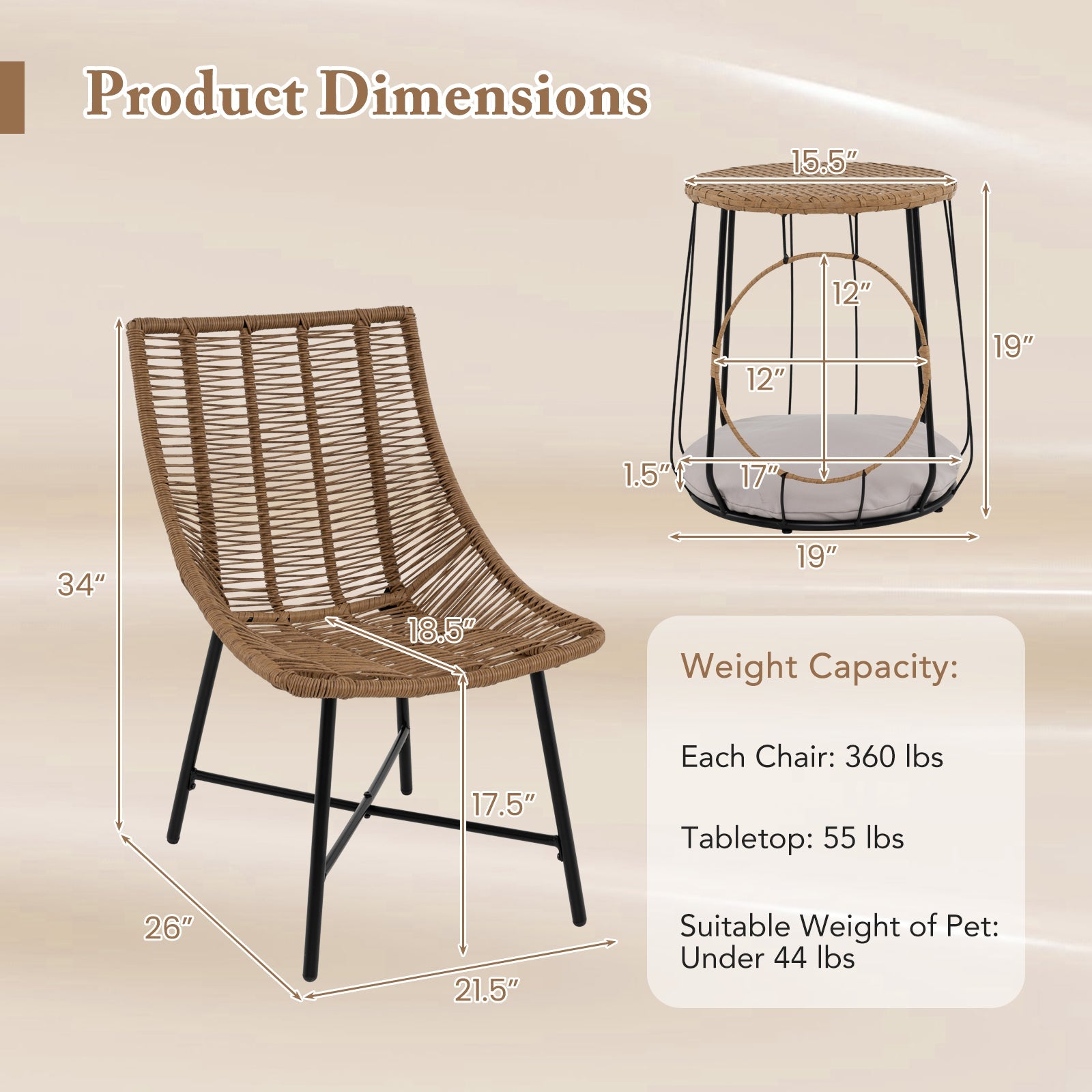 3 Piece Outdoor Furniture Set with Pet House