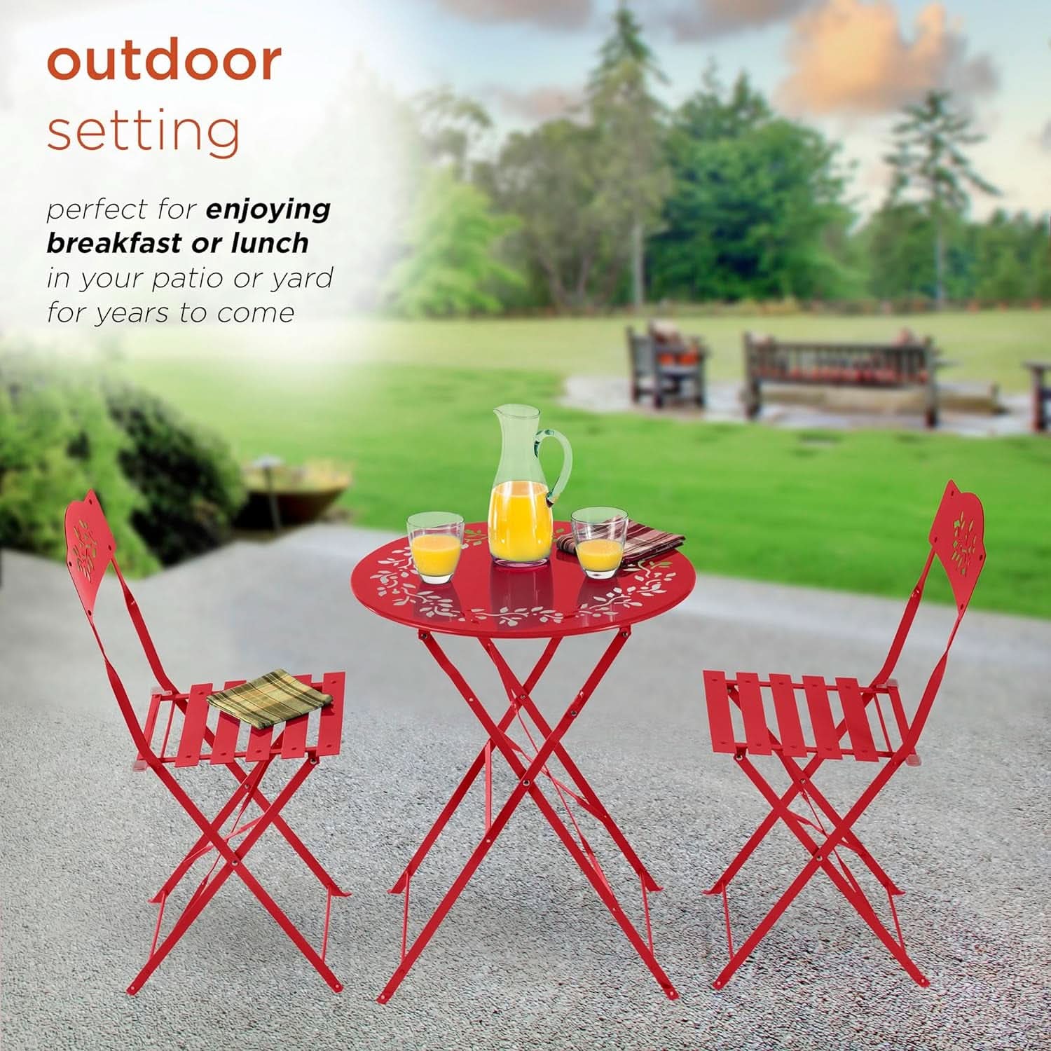 Indoor/Outdoor 3 Piece Bistro Set in Red